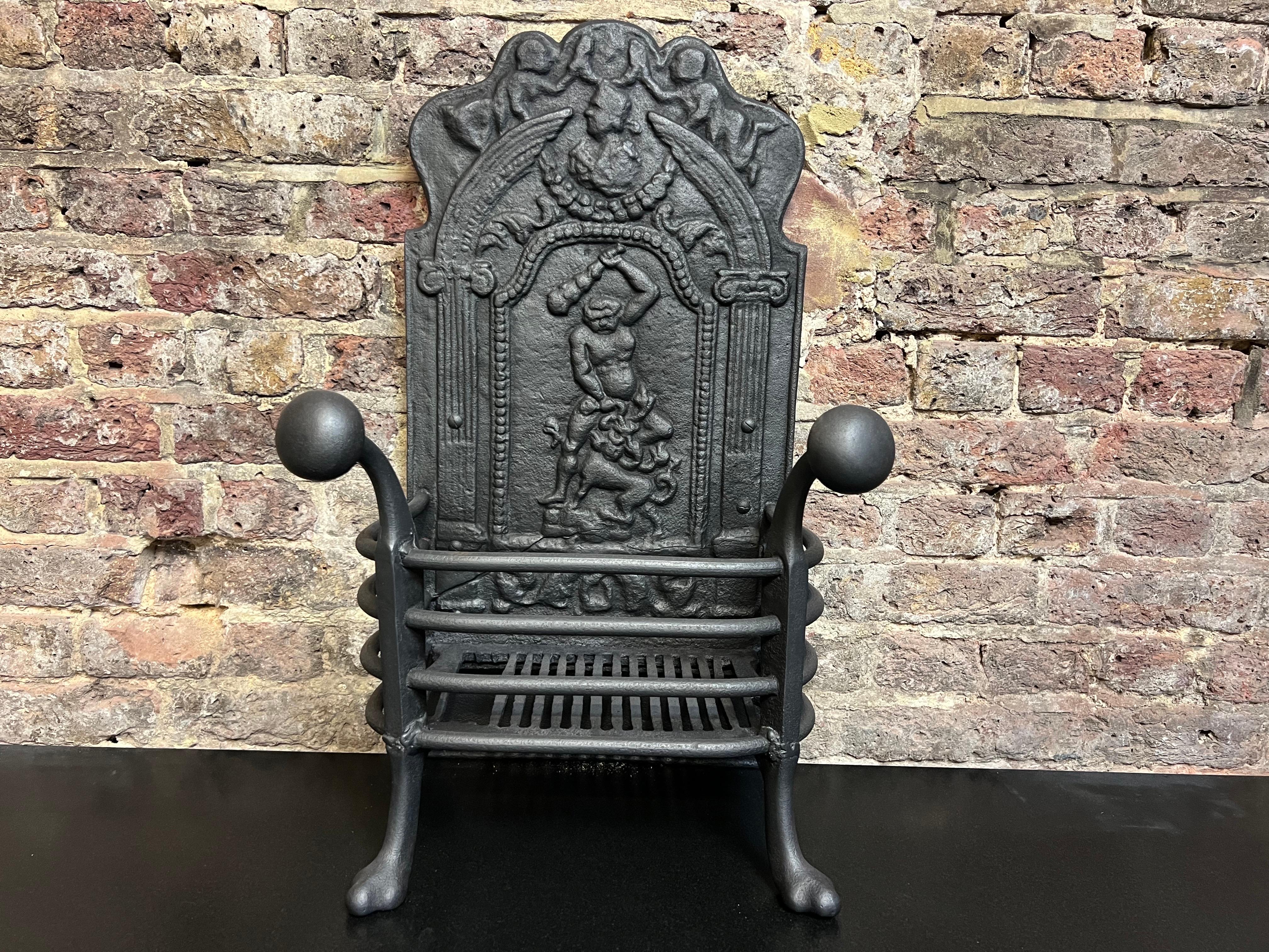 Iron 19th Century Fireplace Basket High Back Grate For Sale