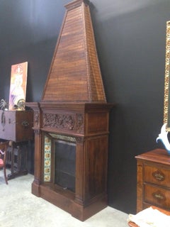 19th Century Fireplace Chimney in Walnut and Ceramic Finish