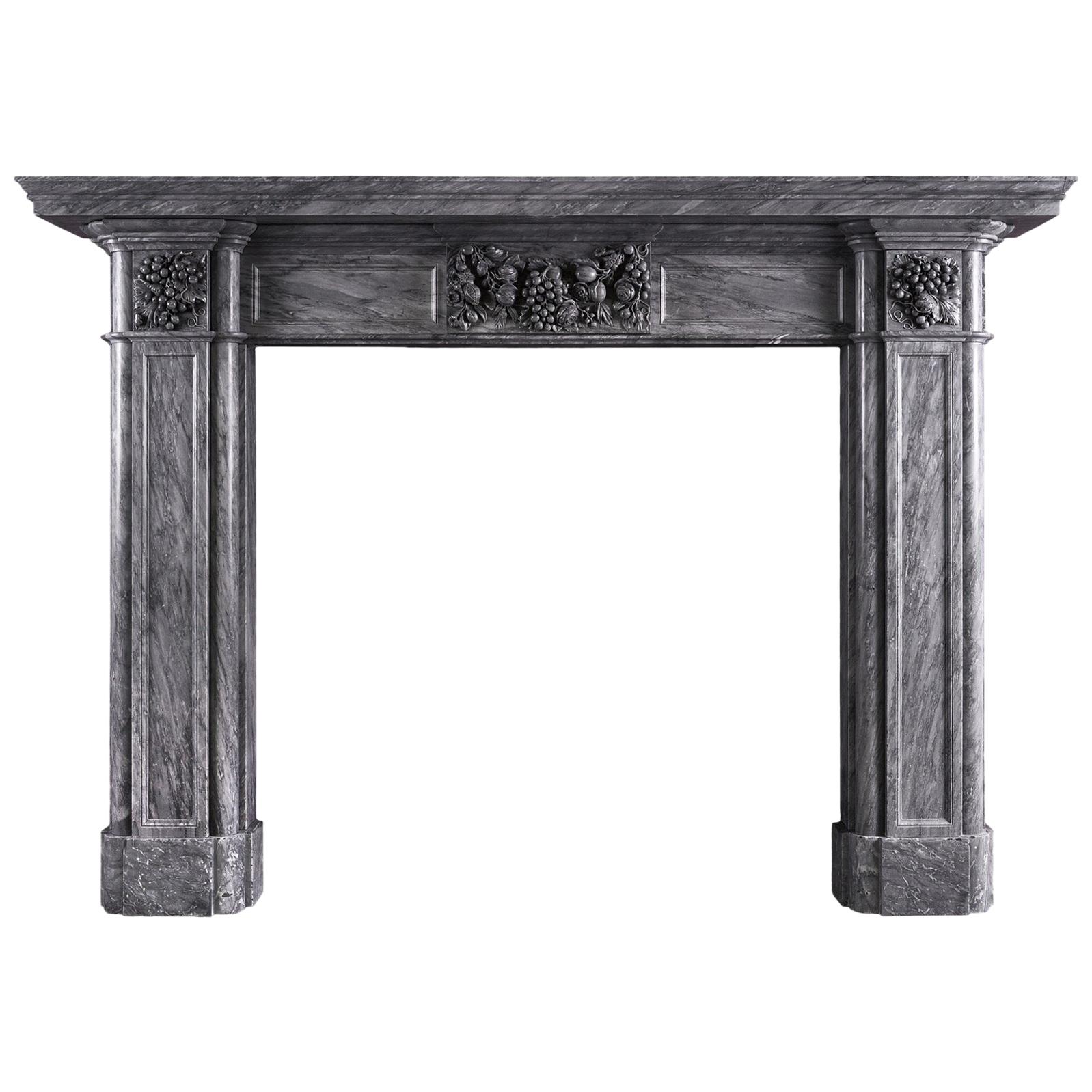 19th Century Fireplace in Italian Bardiglio Marble For Sale