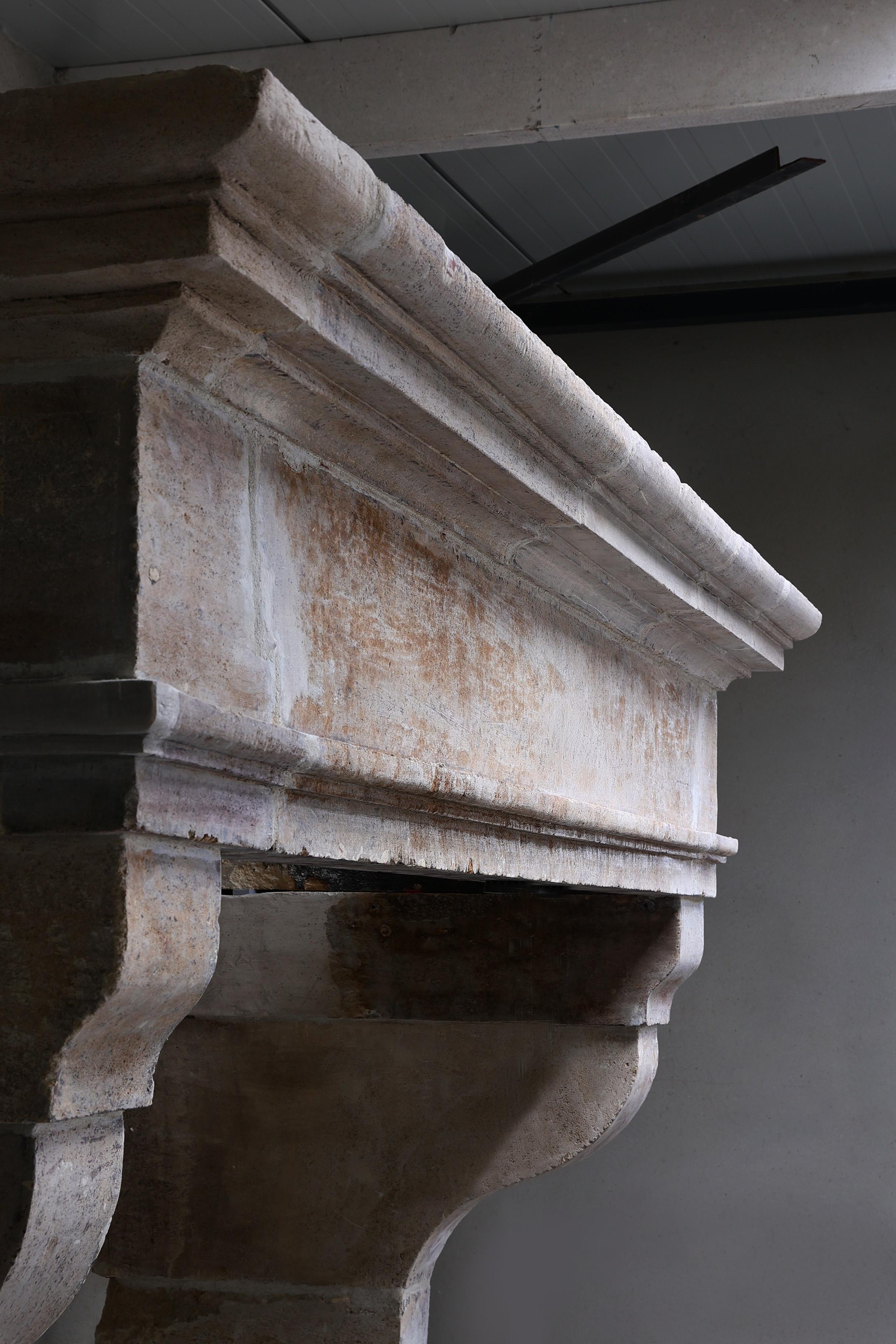 19th Century Fireplace in Style of Louis XIII of French Limestone For Sale 9