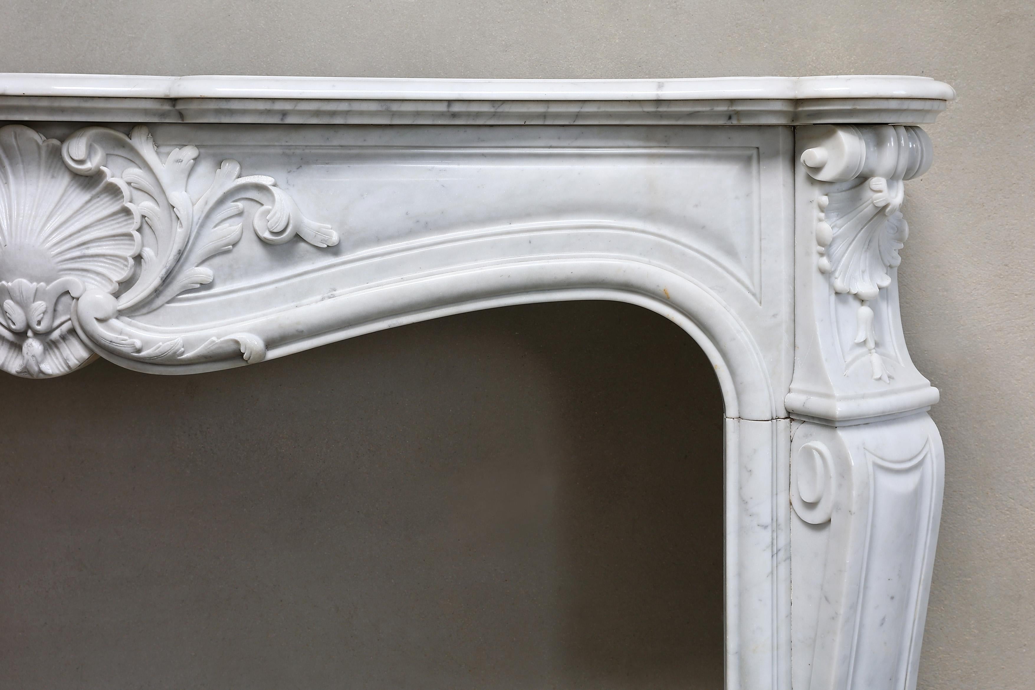 French 19th Century Fireplace in Style of Louis XV of Carrara Marble