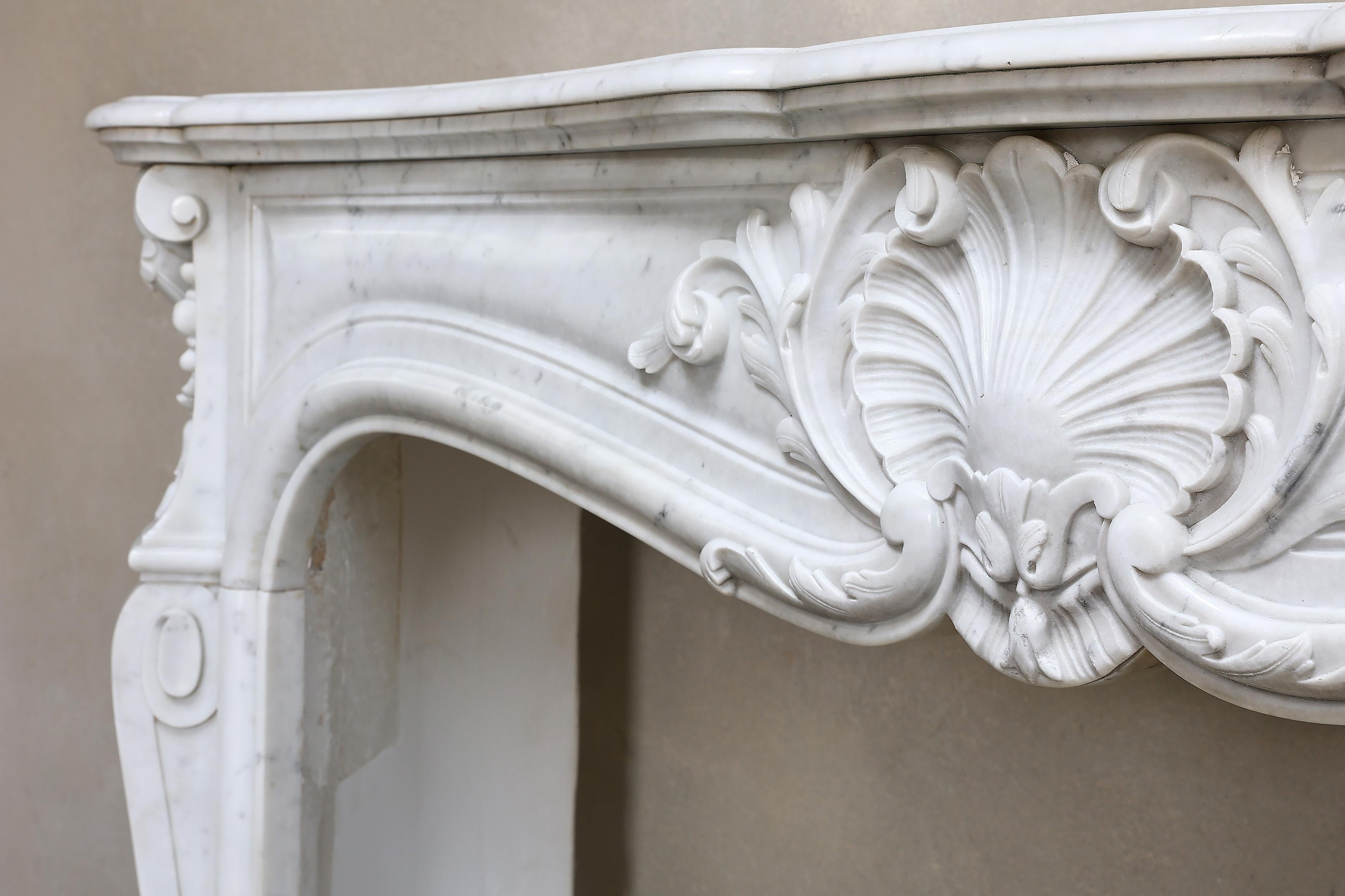 19th Century Fireplace in Style of Louis XV of Carrara Marble 2