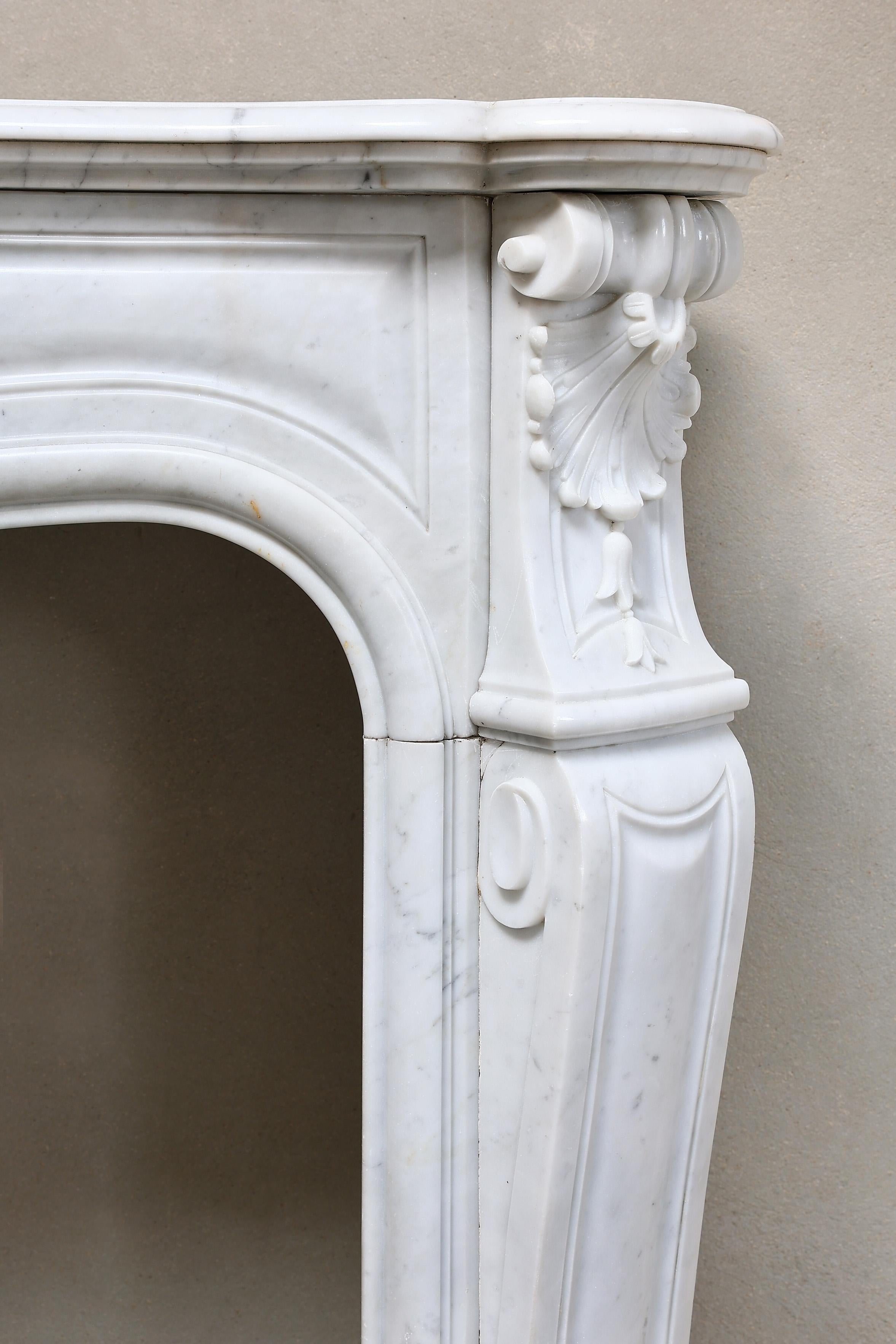 19th Century Fireplace in Style of Louis XV of Carrara Marble 3
