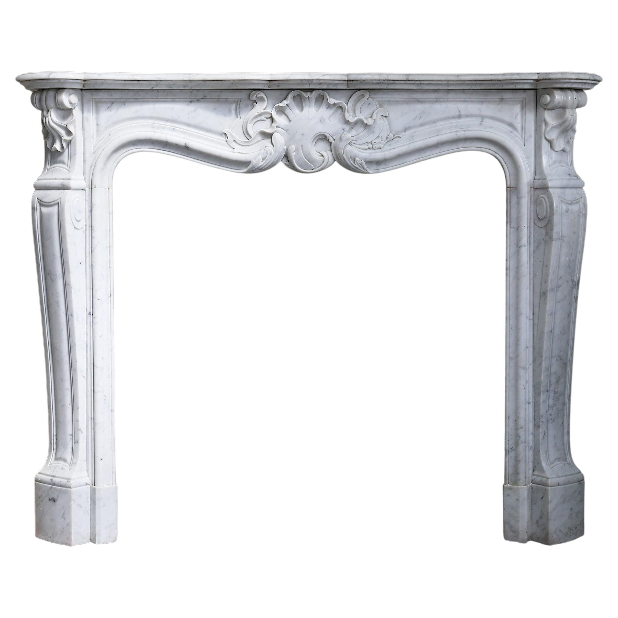 19th Century Fireplace in Style of Louis XV of Carrara Marble