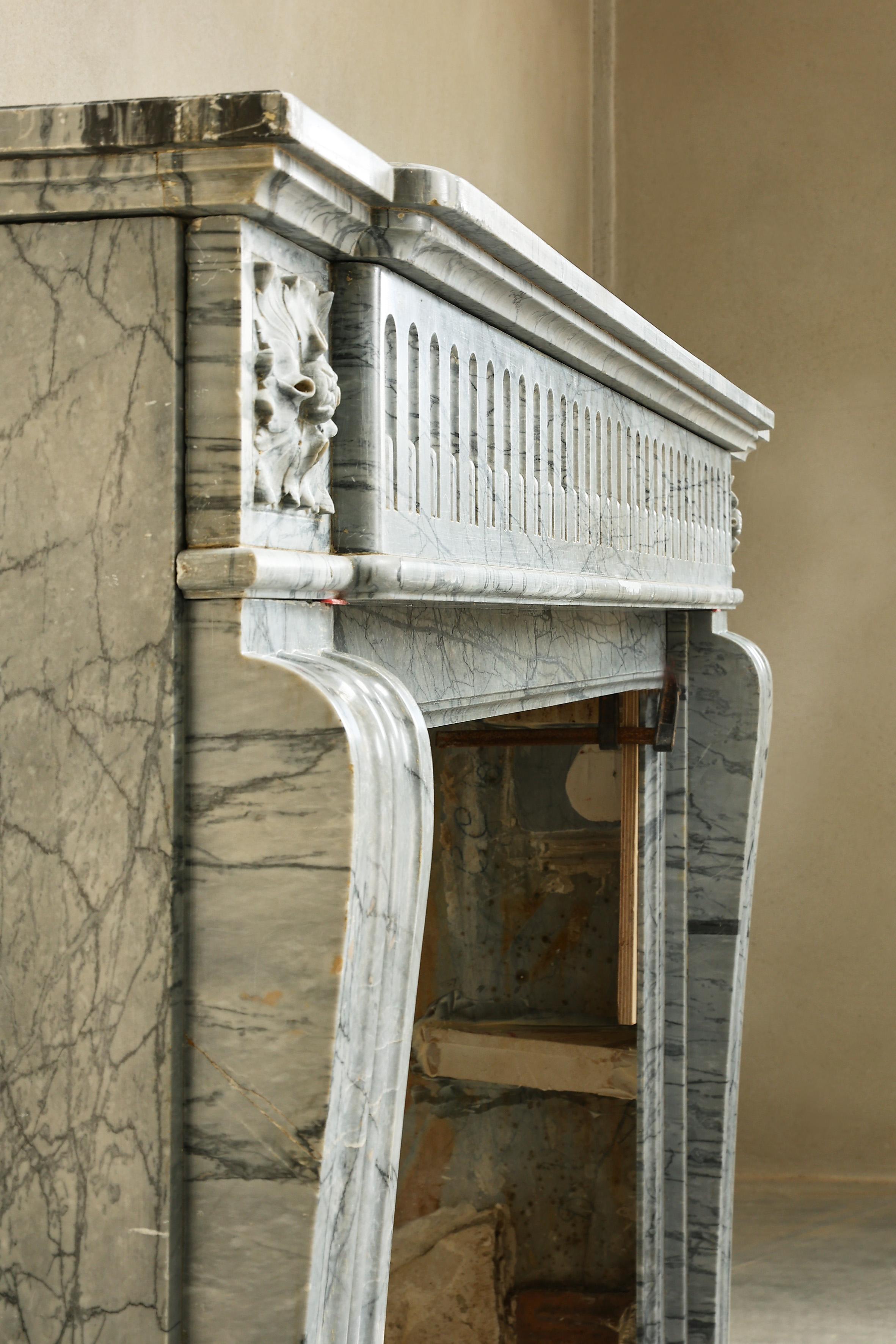 19th Century Fireplace in Style of Louis XVI of Blue Fleuri Marble For Sale 5