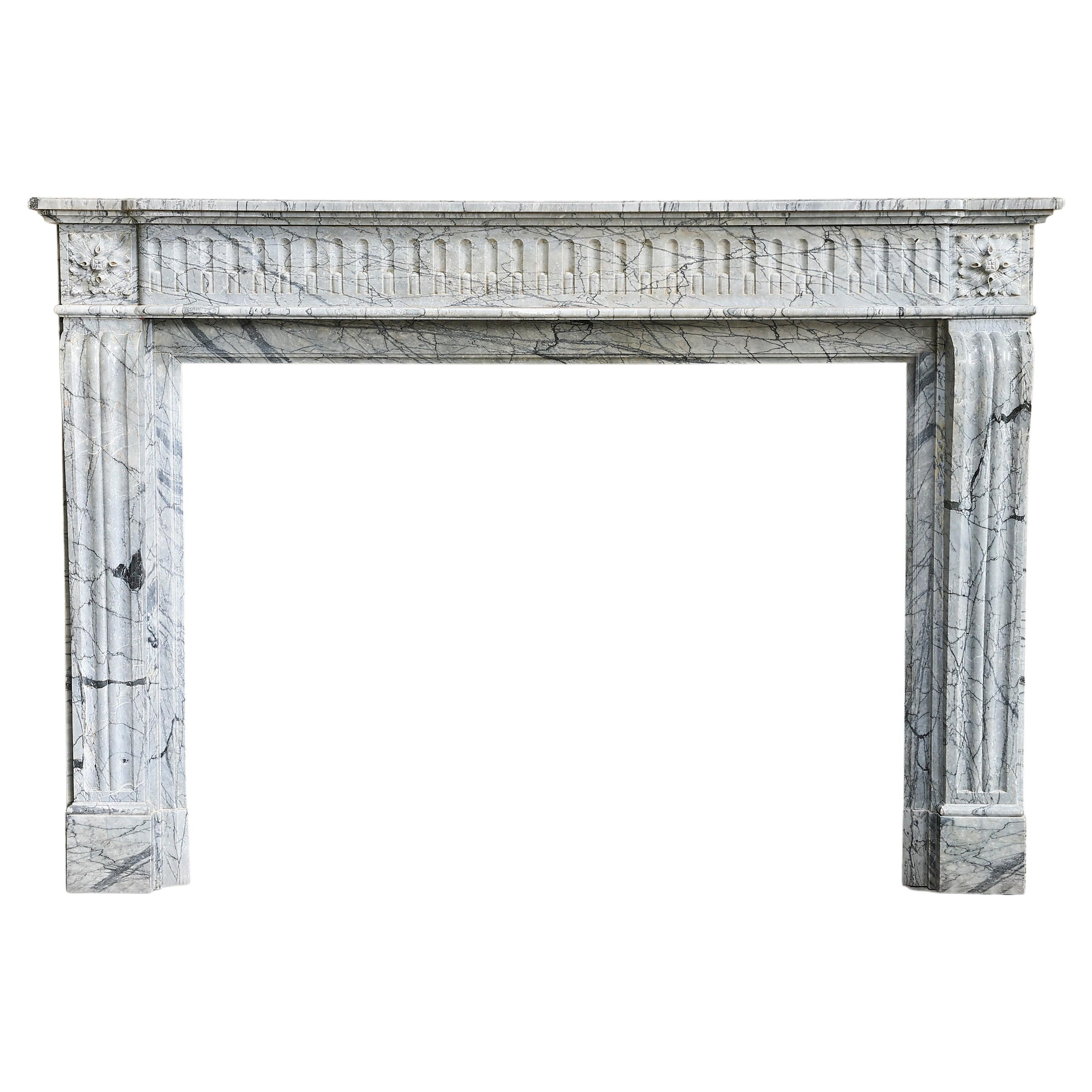 19th Century Fireplace in Style of Louis XVI of Blue Fleuri Marble For Sale
