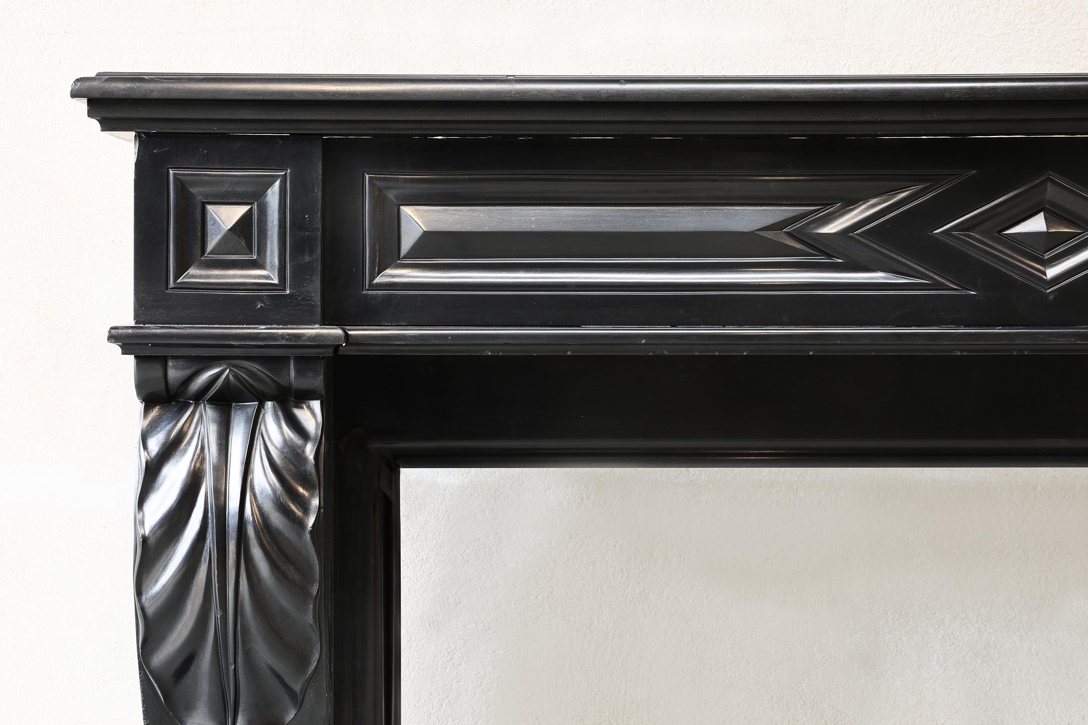 19th Century 19th century fireplace in style of Louis XVI of Noir de Mazy marble For Sale
