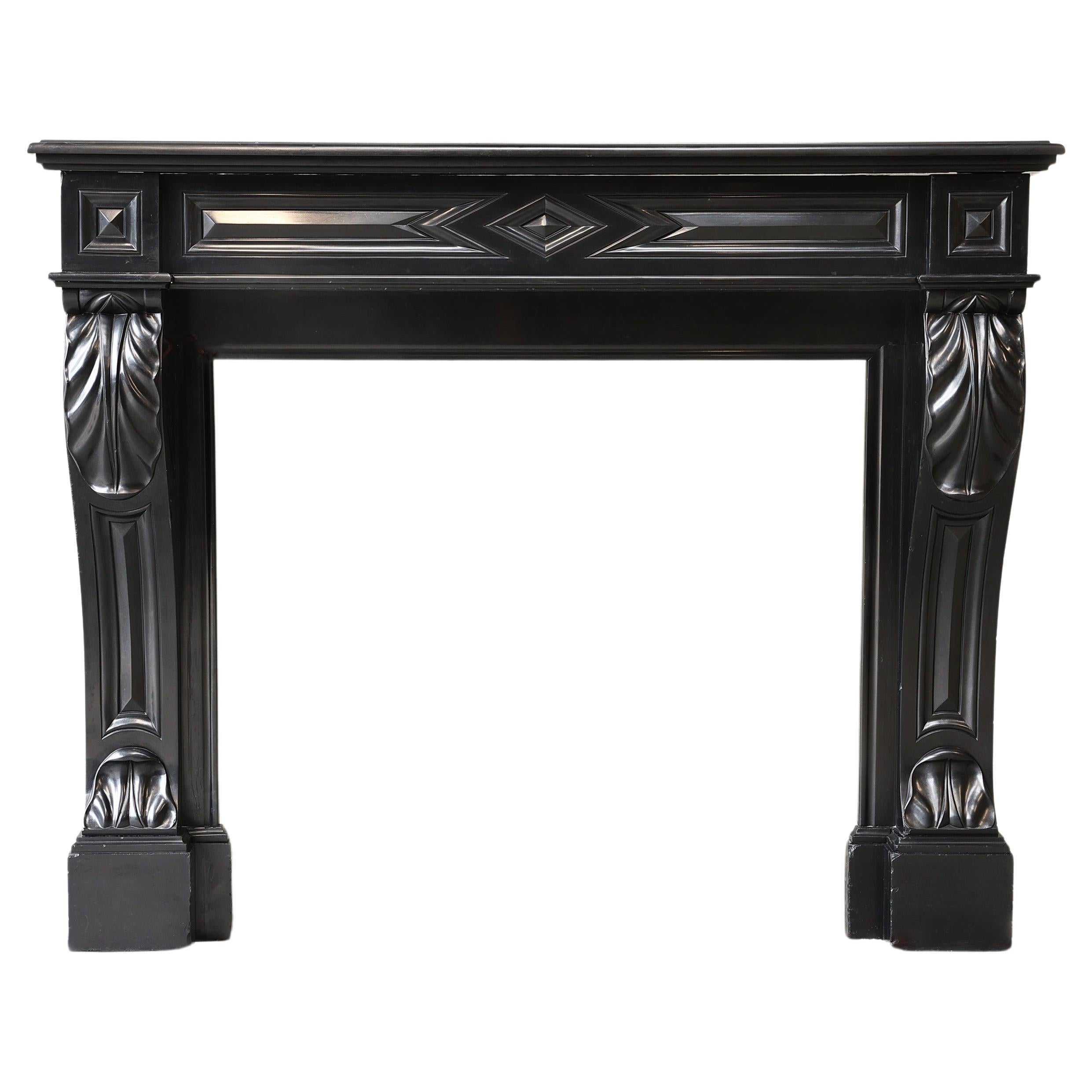 19th century fireplace in style of Louis XVI of Noir de Mazy marble For Sale