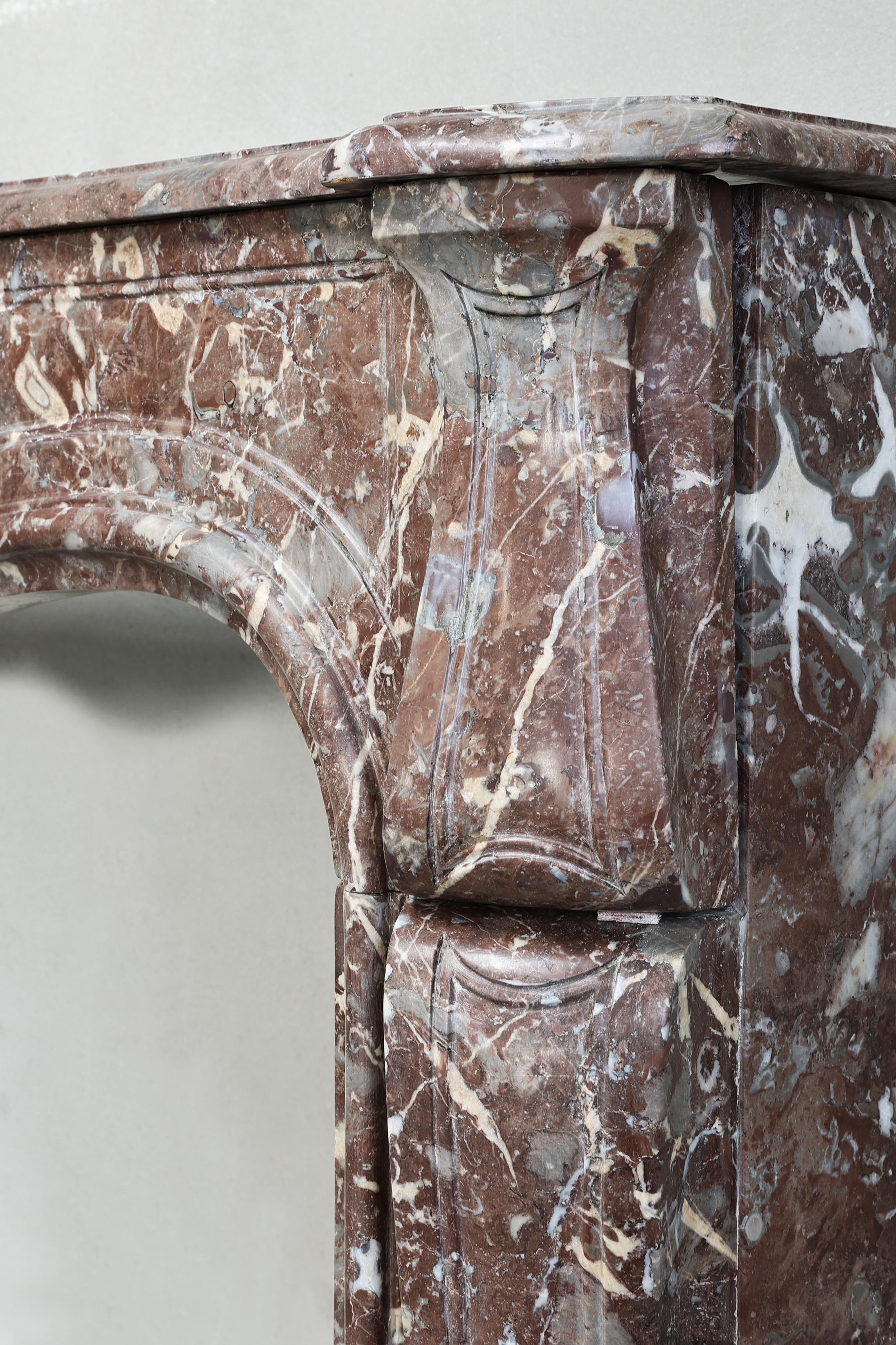 19th century fireplace made of Rouge Royal marble in the style of Louis XV  For Sale 3