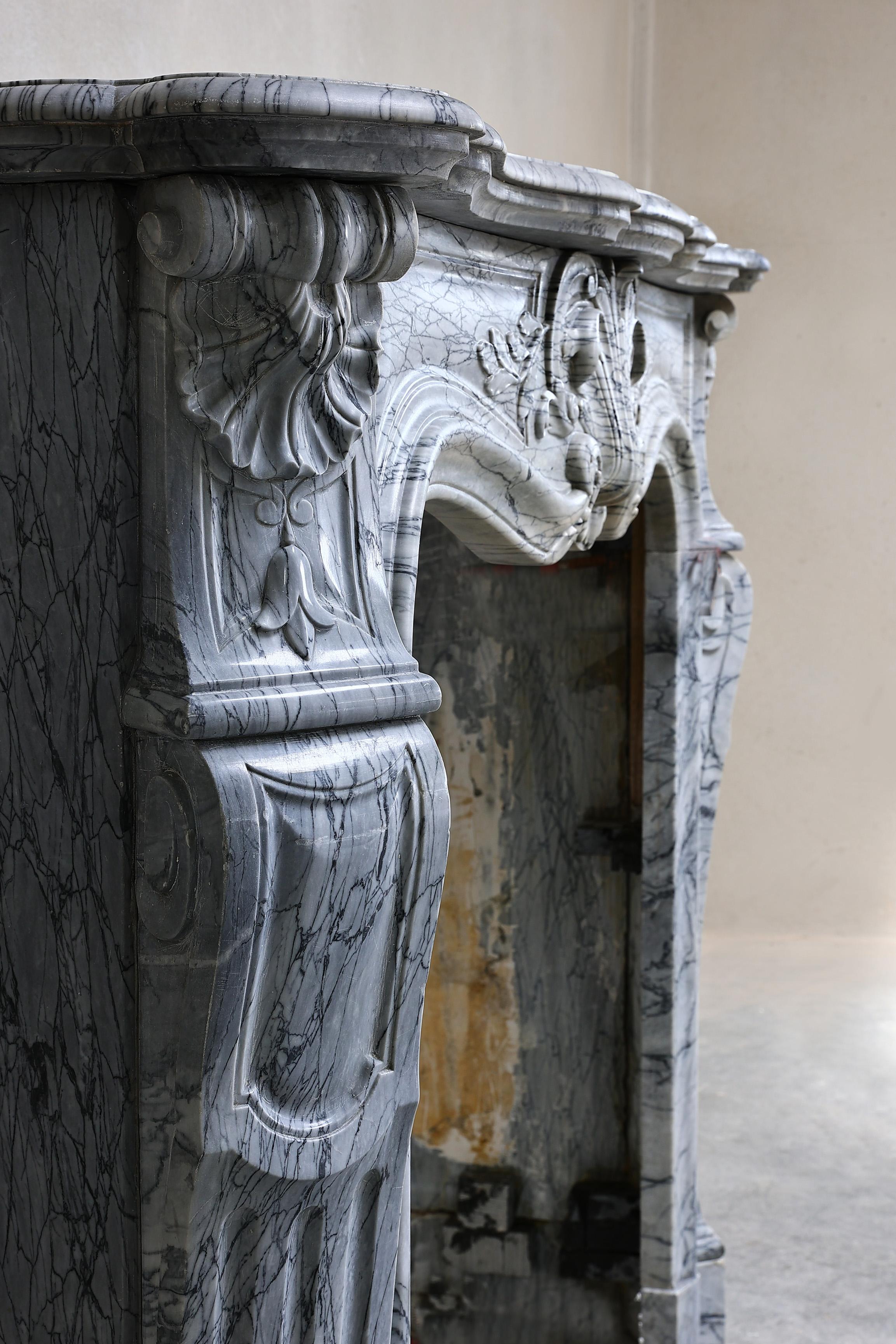19th Century, Fireplace of Blue Fleuri Marble in Style of Louis XV 6