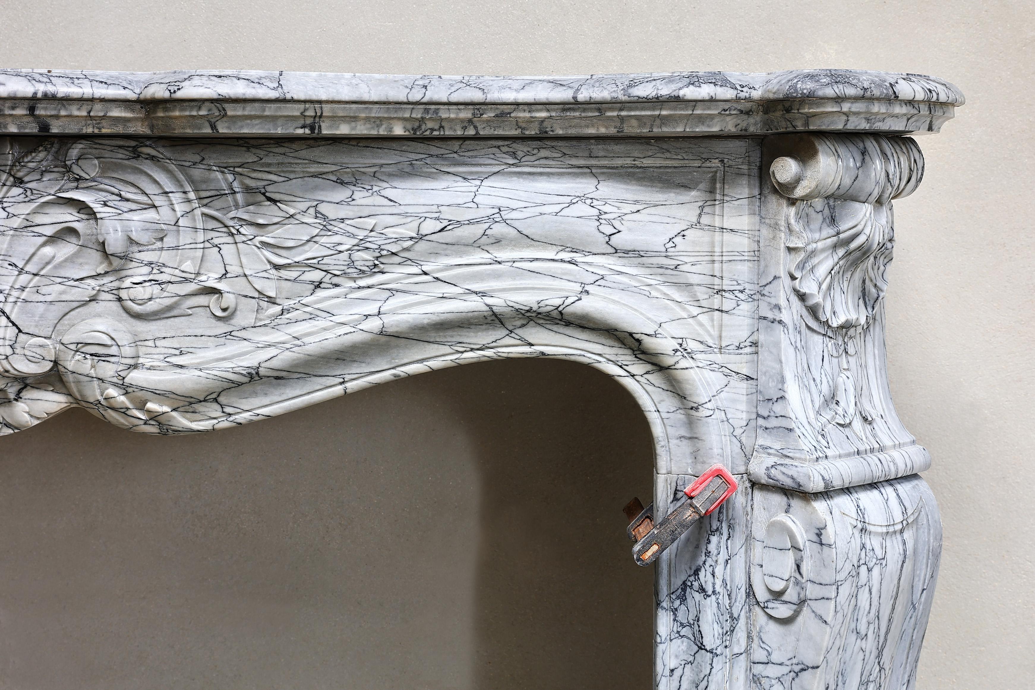 French 19th Century, Fireplace of Blue Fleuri Marble in Style of Louis XV