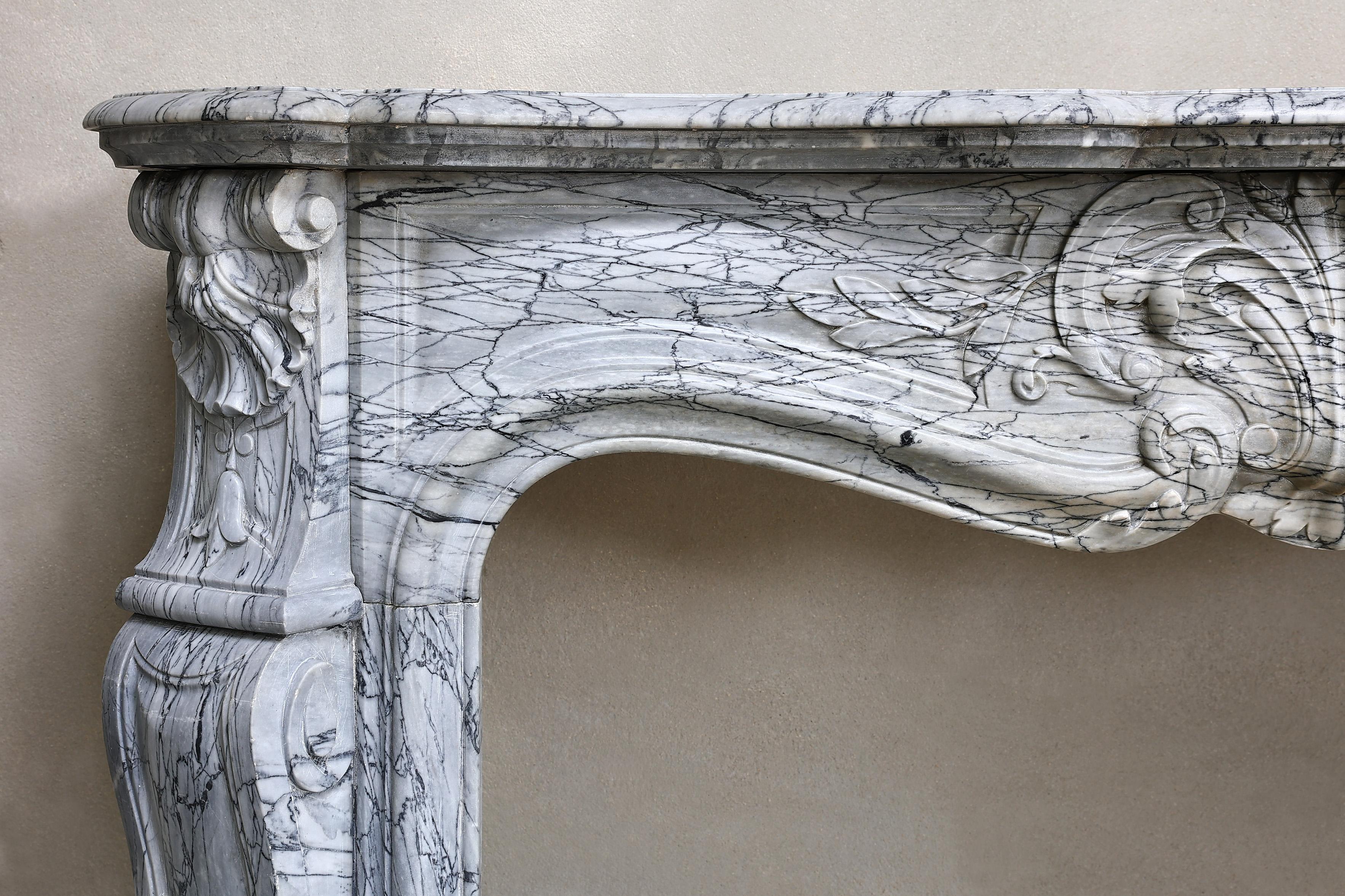 19th Century, Fireplace of Blue Fleuri Marble in Style of Louis XV 1