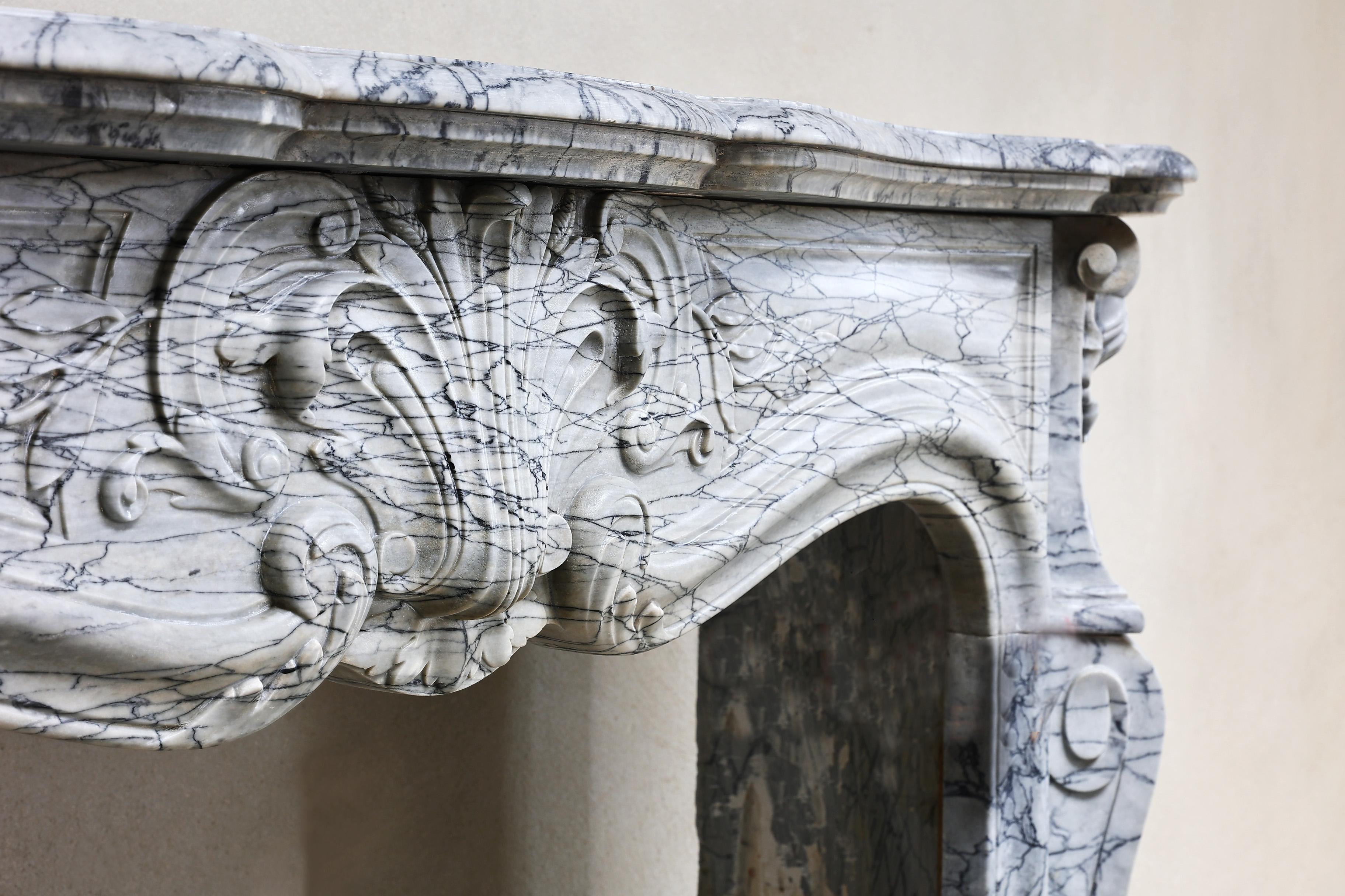 19th Century, Fireplace of Blue Fleuri Marble in Style of Louis XV 2