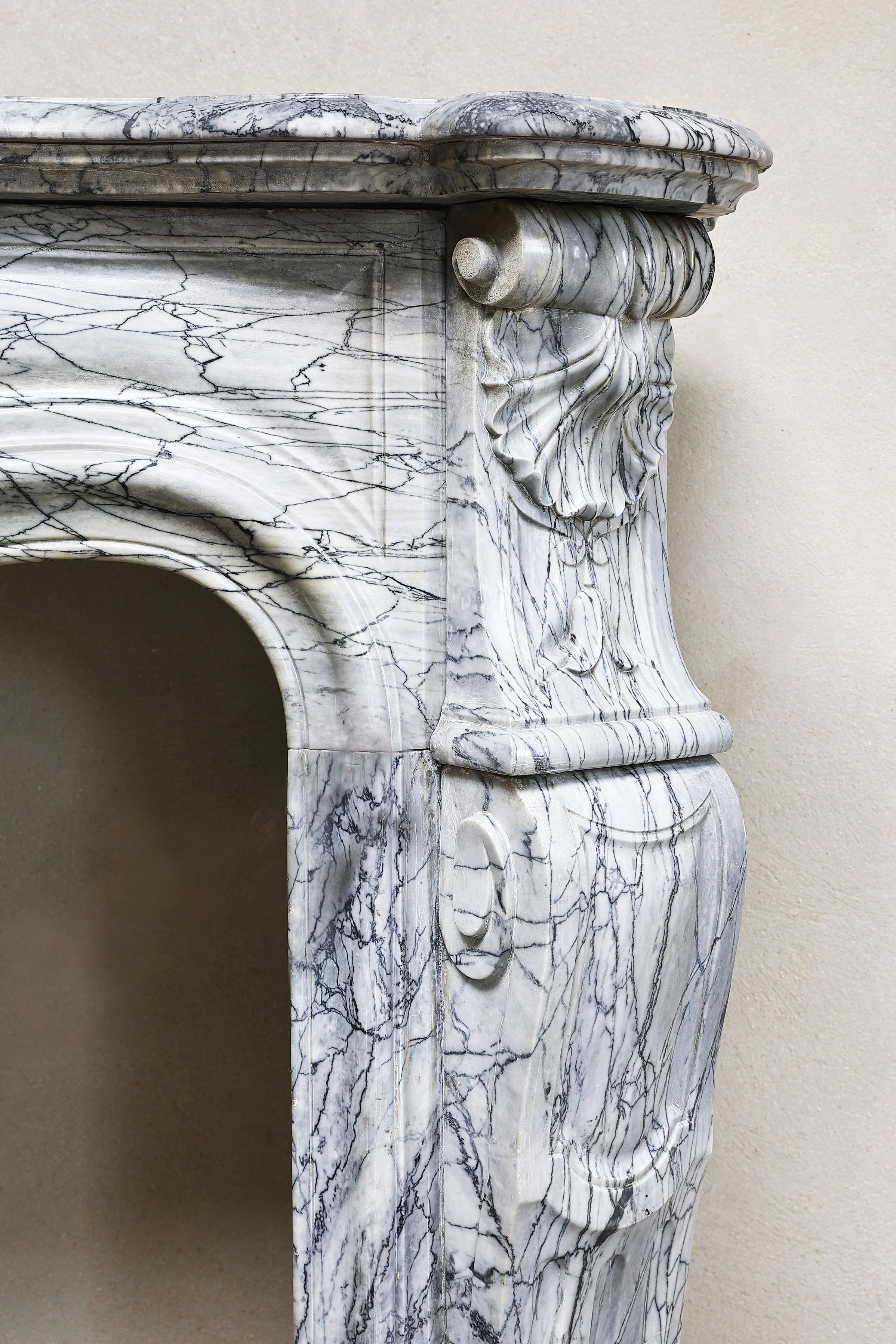 19th Century, Fireplace of Blue Fleuri Marble in Style of Louis XV 3
