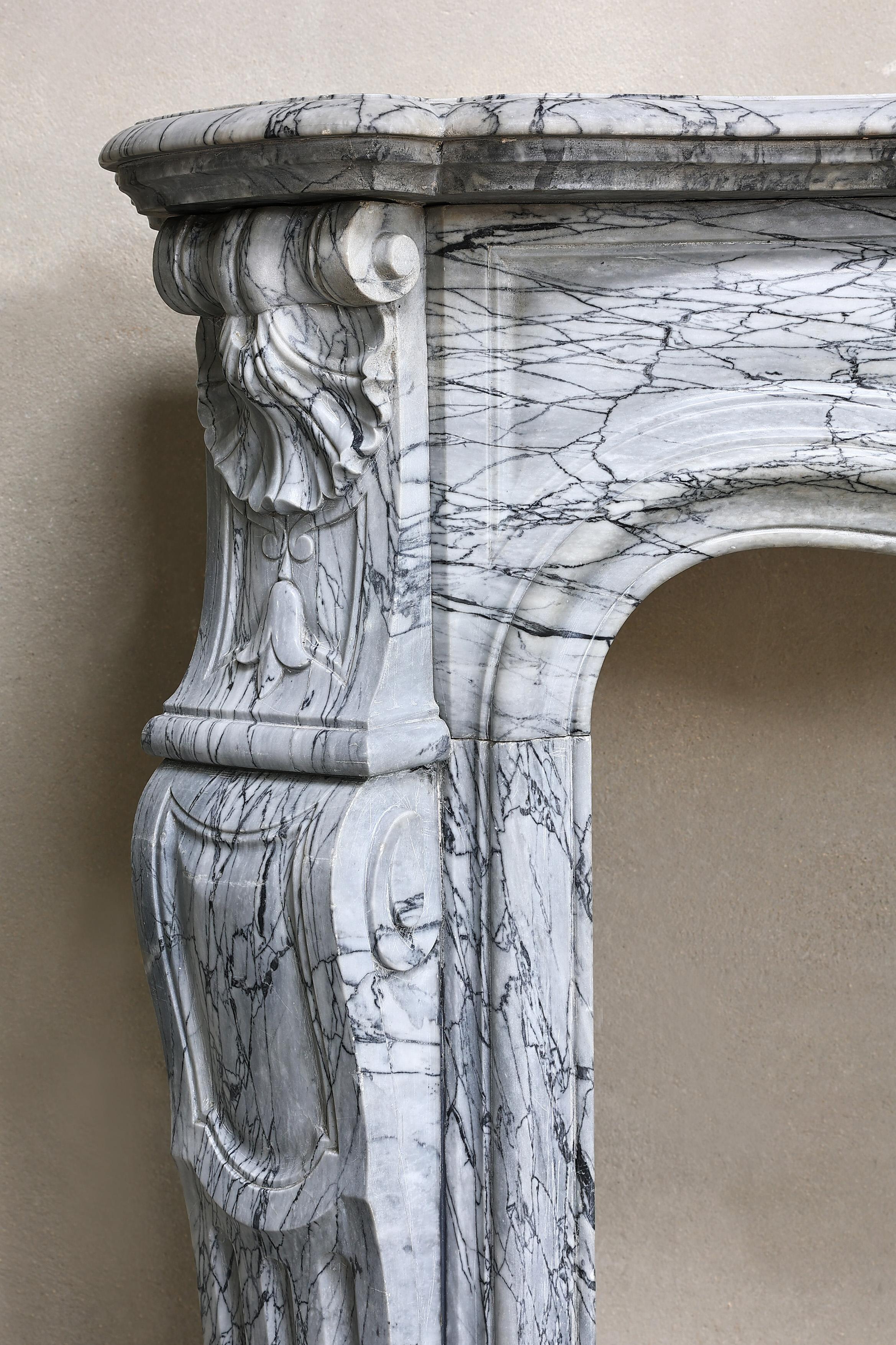 19th Century, Fireplace of Blue Fleuri Marble in Style of Louis XV 4