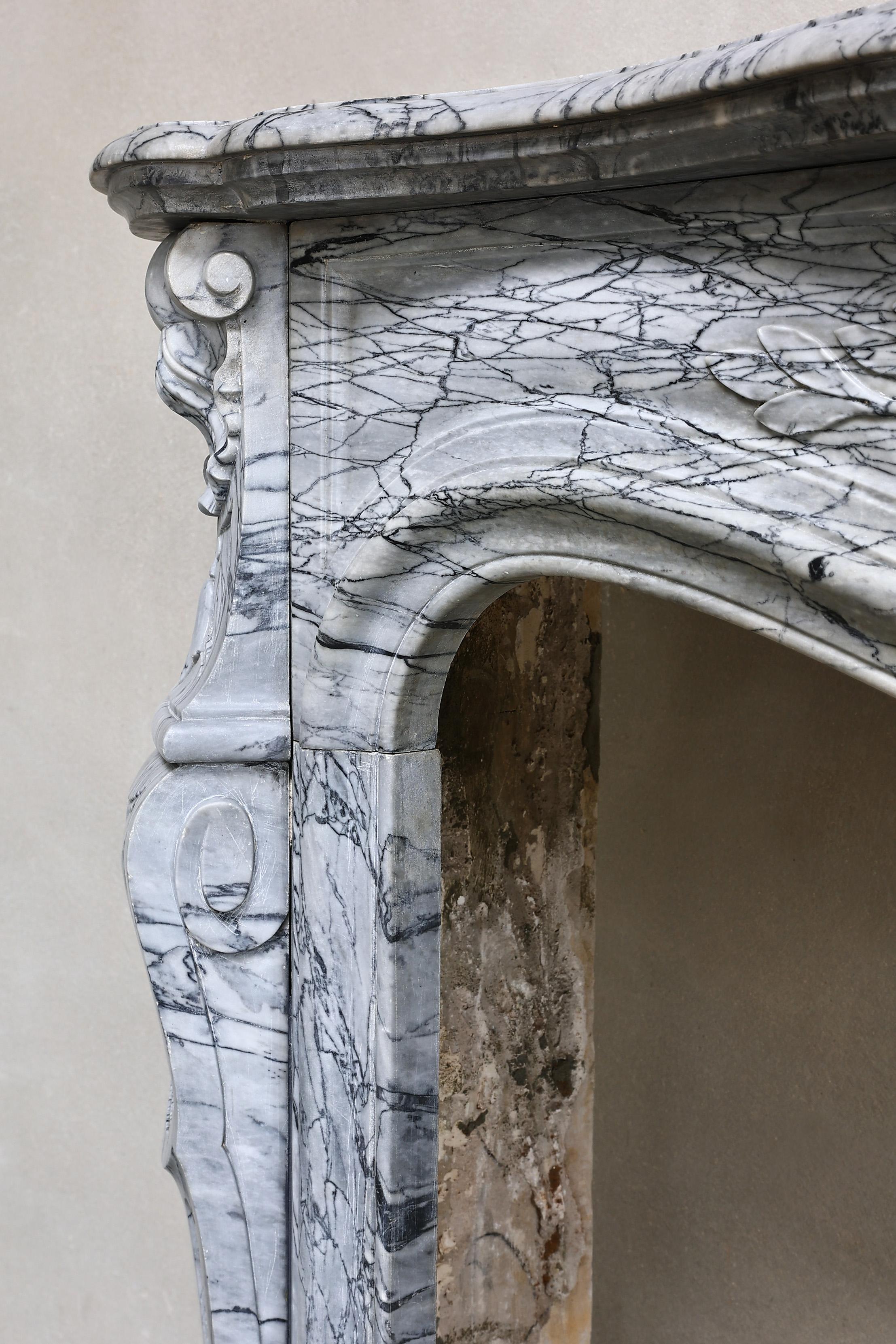 19th Century, Fireplace of Blue Fleuri Marble in Style of Louis XV 5