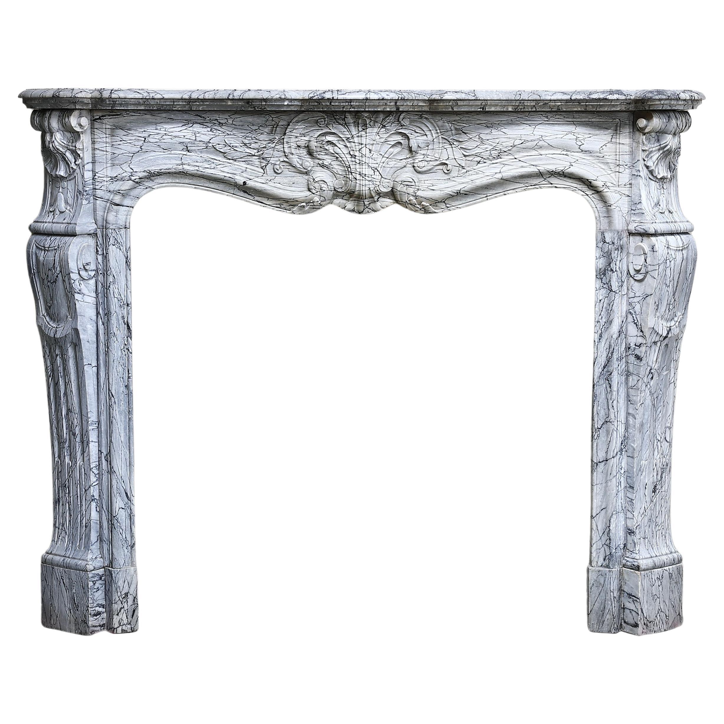 19th Century, Fireplace of Blue Fleuri Marble in Style of Louis XV