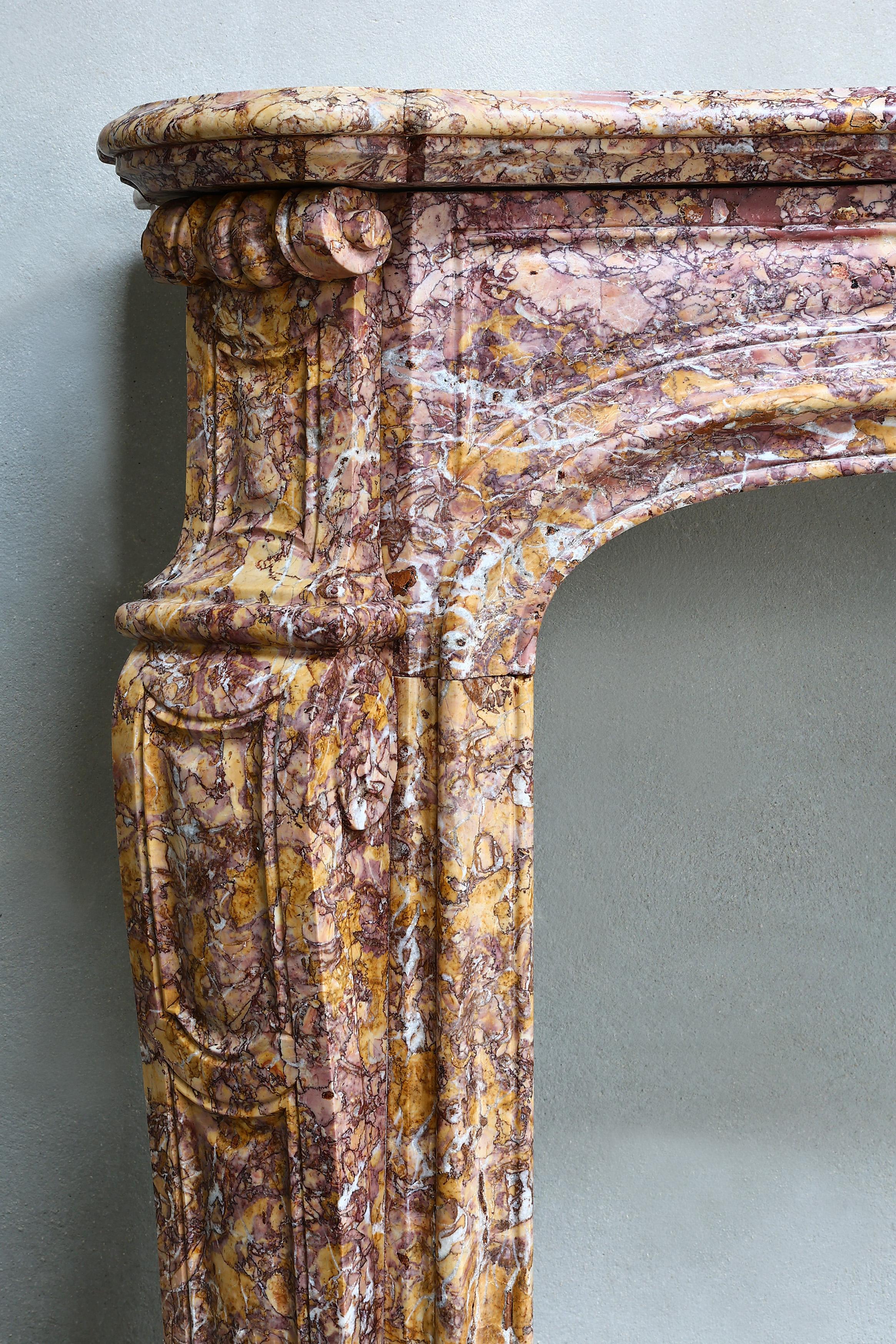 19th Century Fireplace of Brocatelle Violetta Du Jura Marble, Style Louis XIV For Sale 6