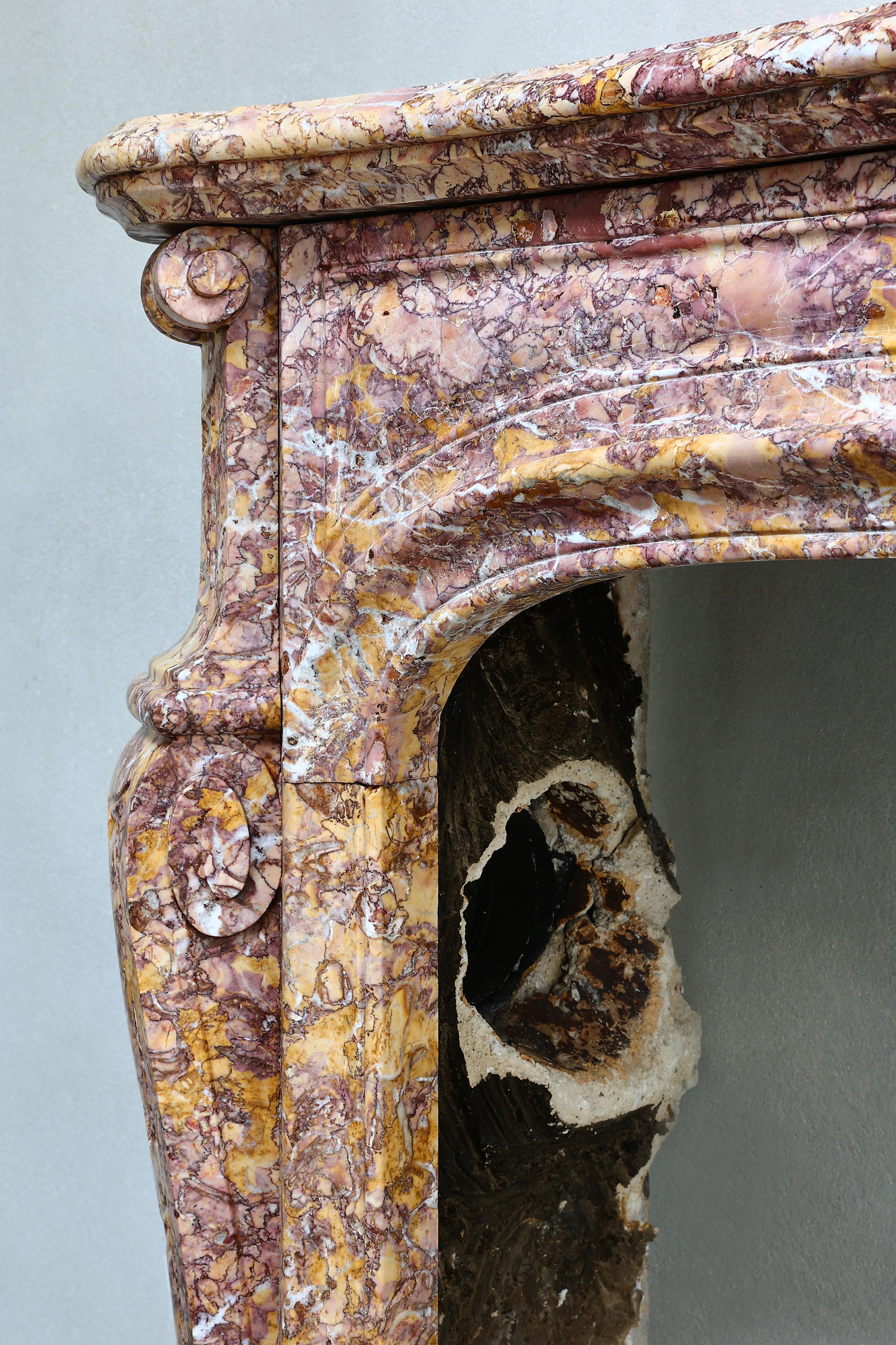19th Century Fireplace of Brocatelle Violetta Du Jura Marble, Style Louis XIV For Sale 7