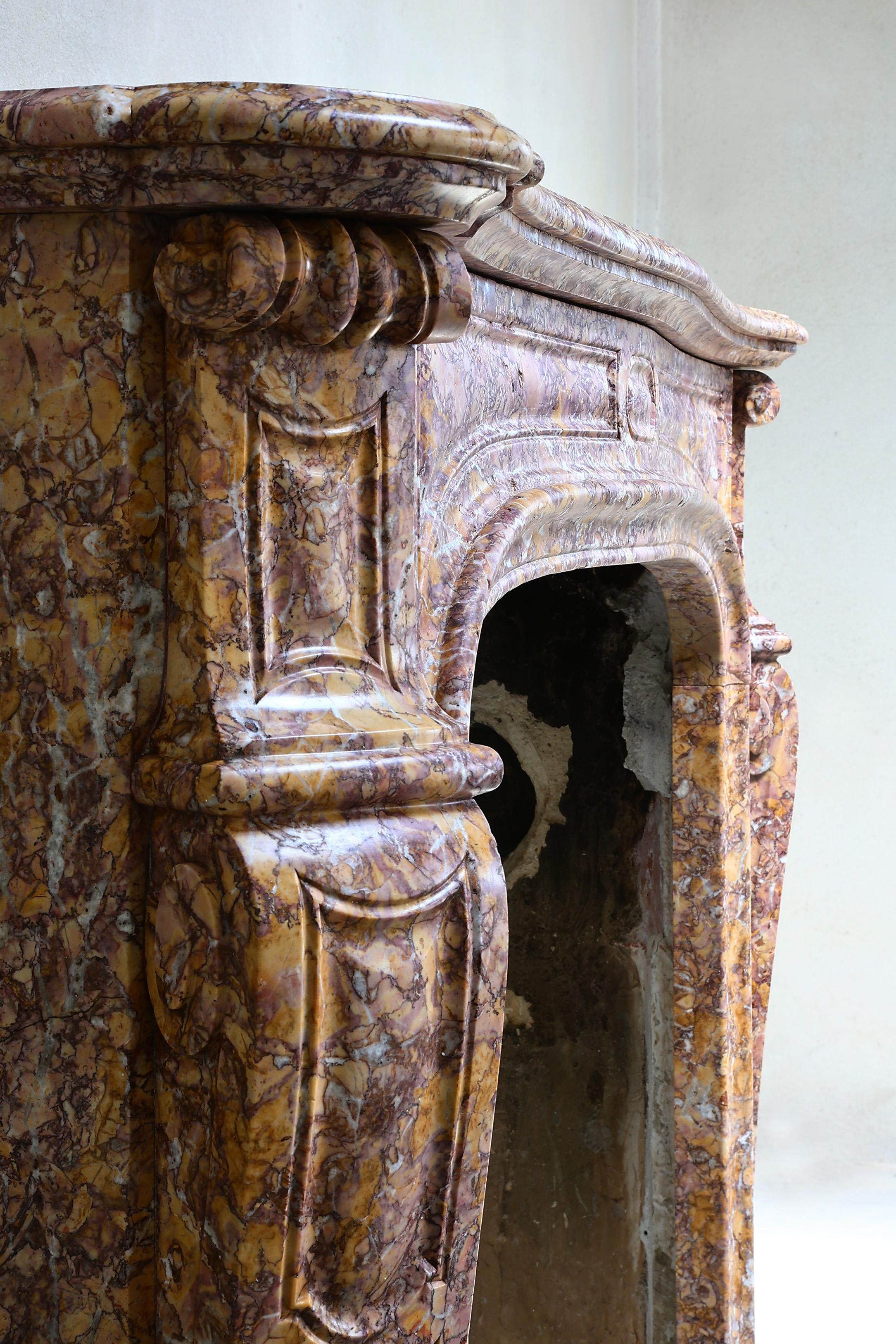 19th Century Fireplace of Brocatelle Violetta Du Jura Marble, Style Louis XIV For Sale 8