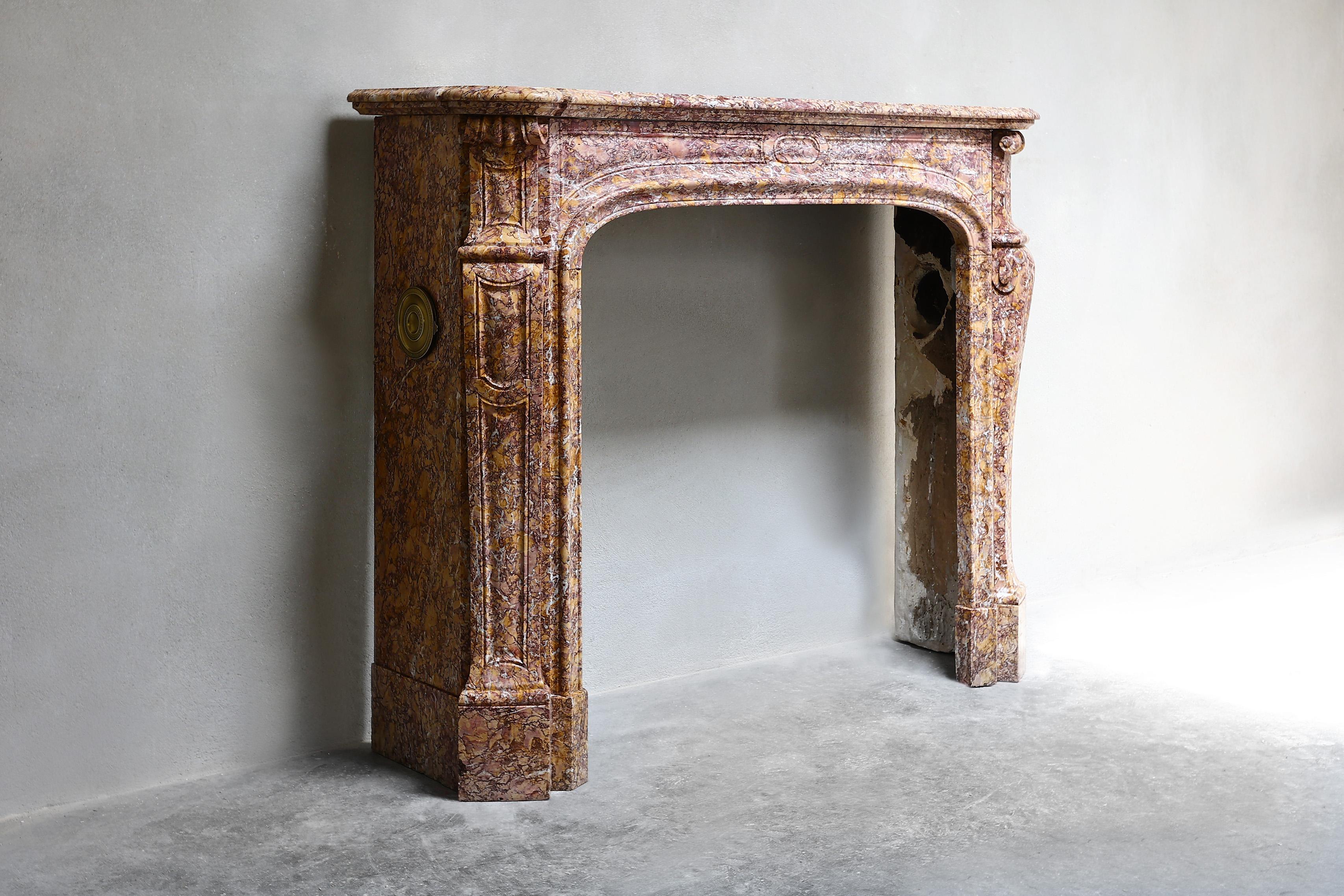 19th Century Fireplace of Brocatelle Violetta Du Jura Marble, Style Louis XIV For Sale 9