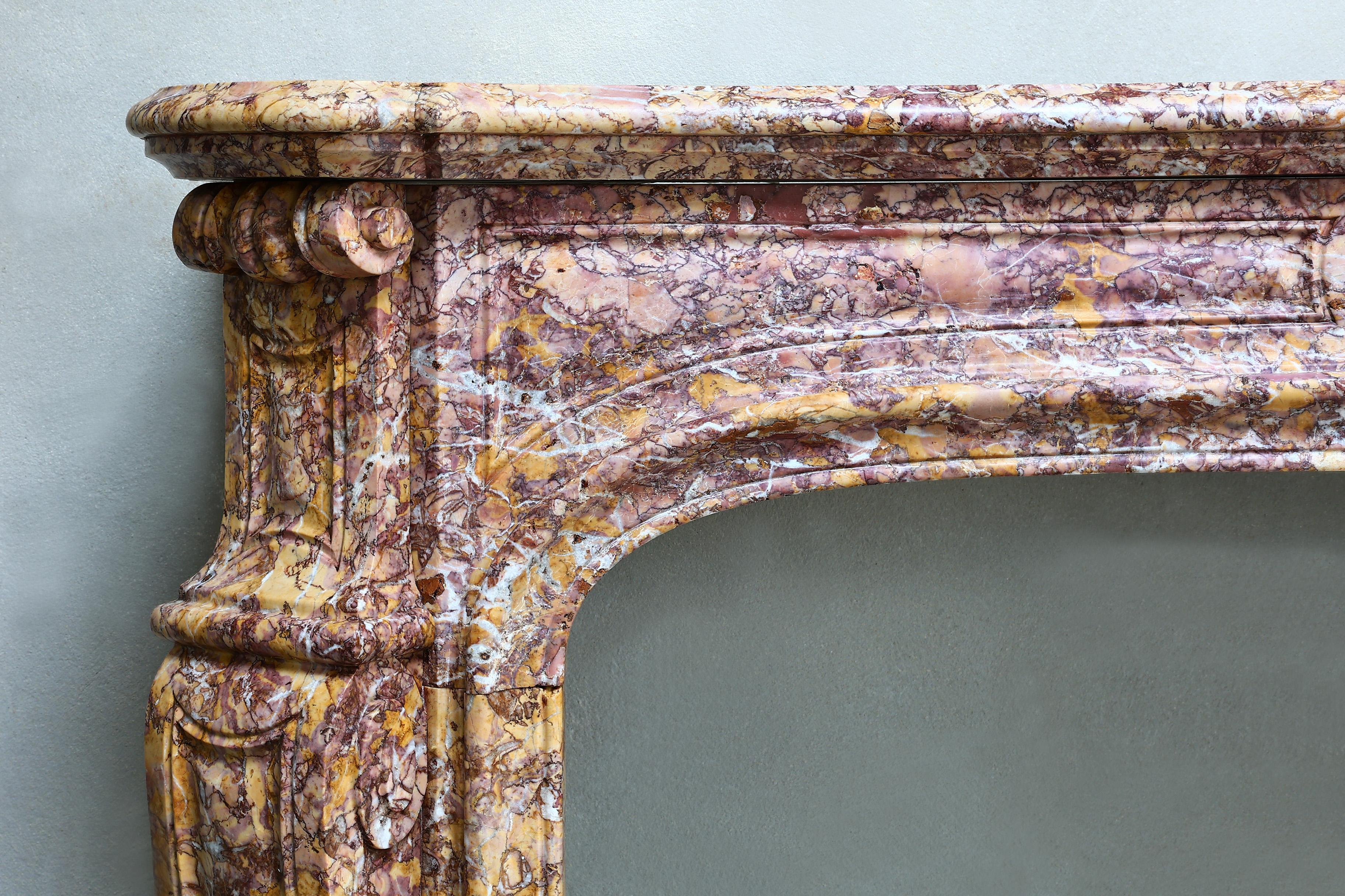 19th Century Fireplace of Brocatelle Violetta Du Jura Marble, Style Louis XIV For Sale 1