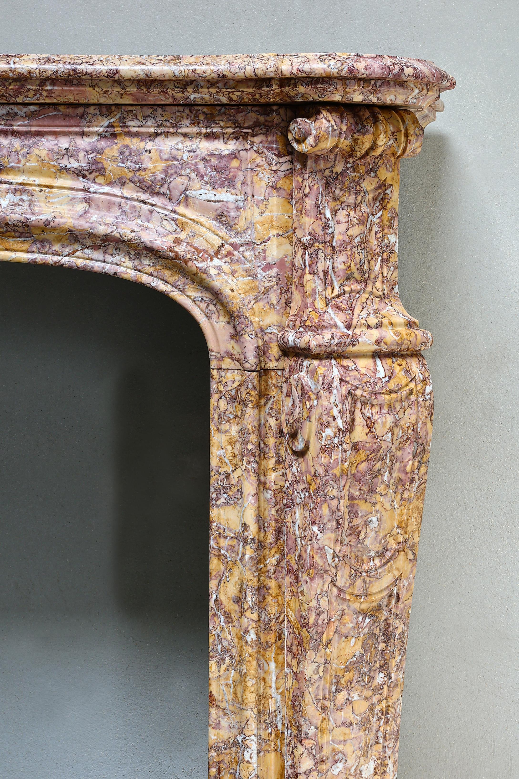 19th Century Fireplace of Brocatelle Violetta Du Jura Marble, Style Louis XIV For Sale 3