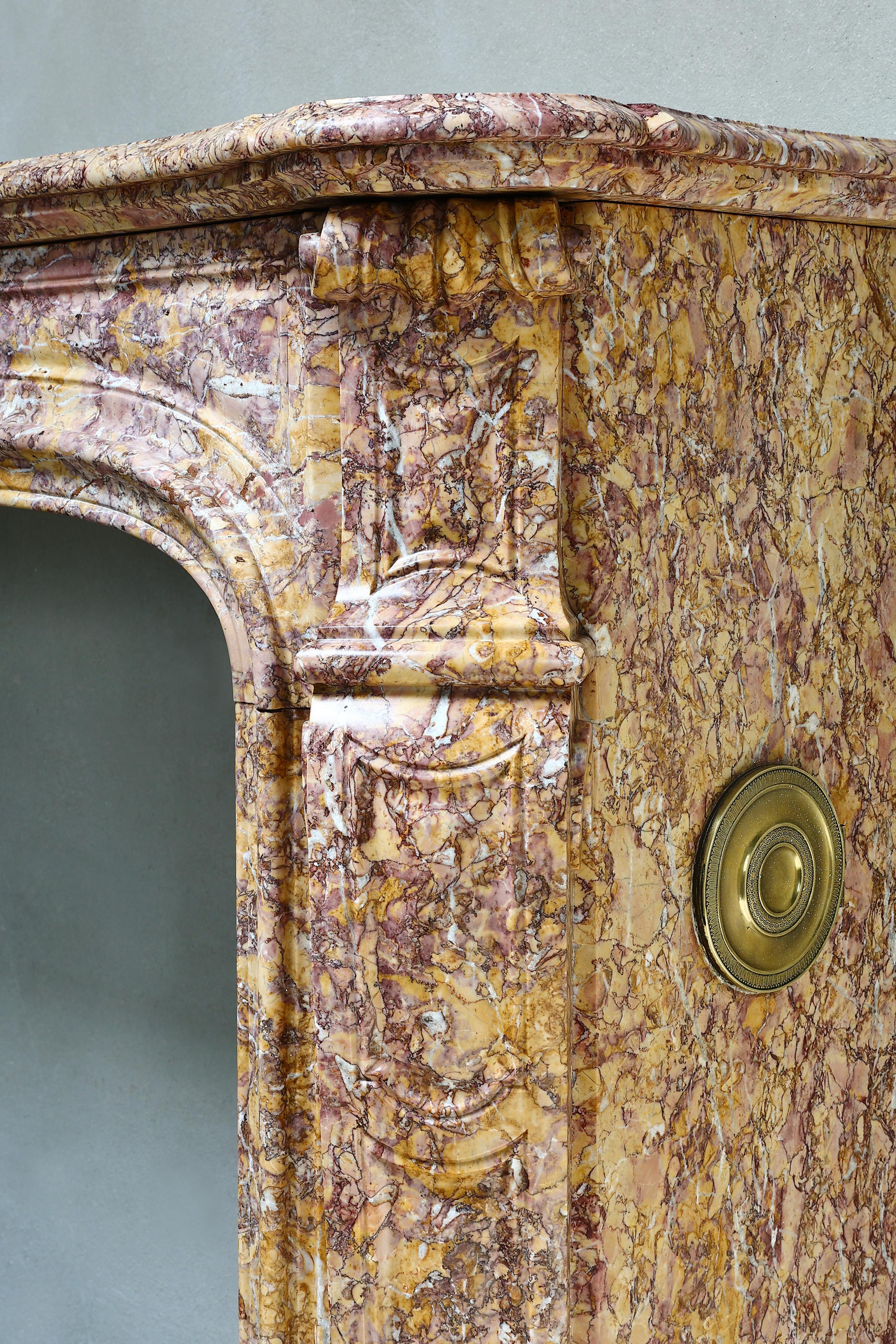 19th Century Fireplace of Brocatelle Violetta Du Jura Marble, Style Louis XIV For Sale 4