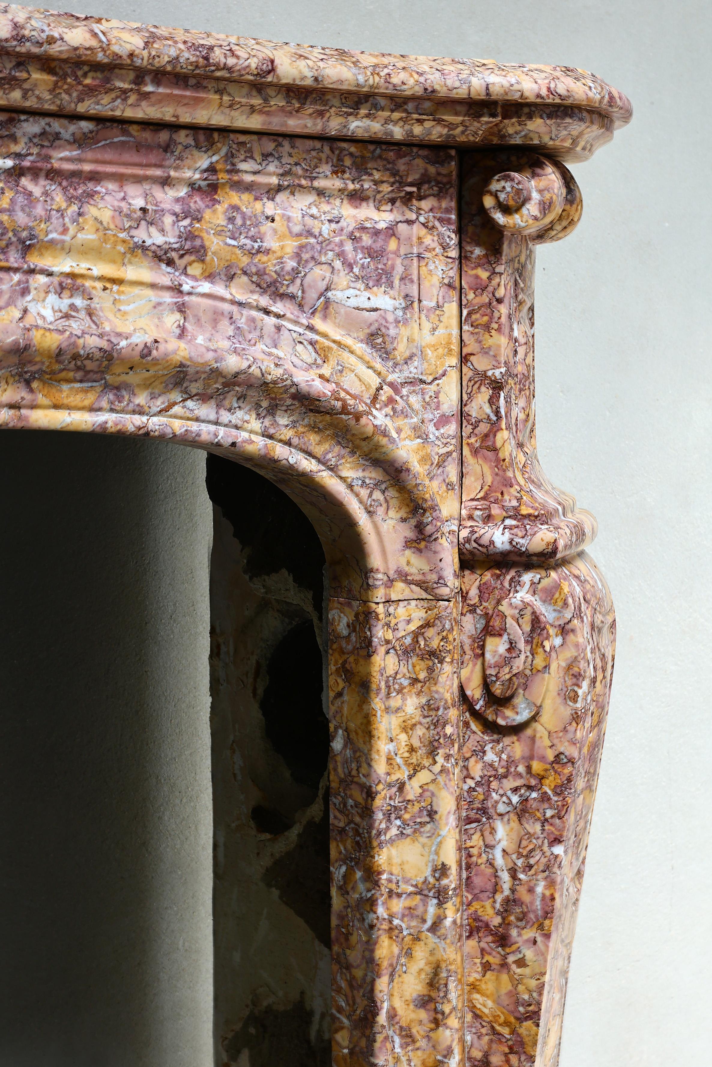 19th Century Fireplace of Brocatelle Violetta Du Jura Marble, Style Louis XIV For Sale 5