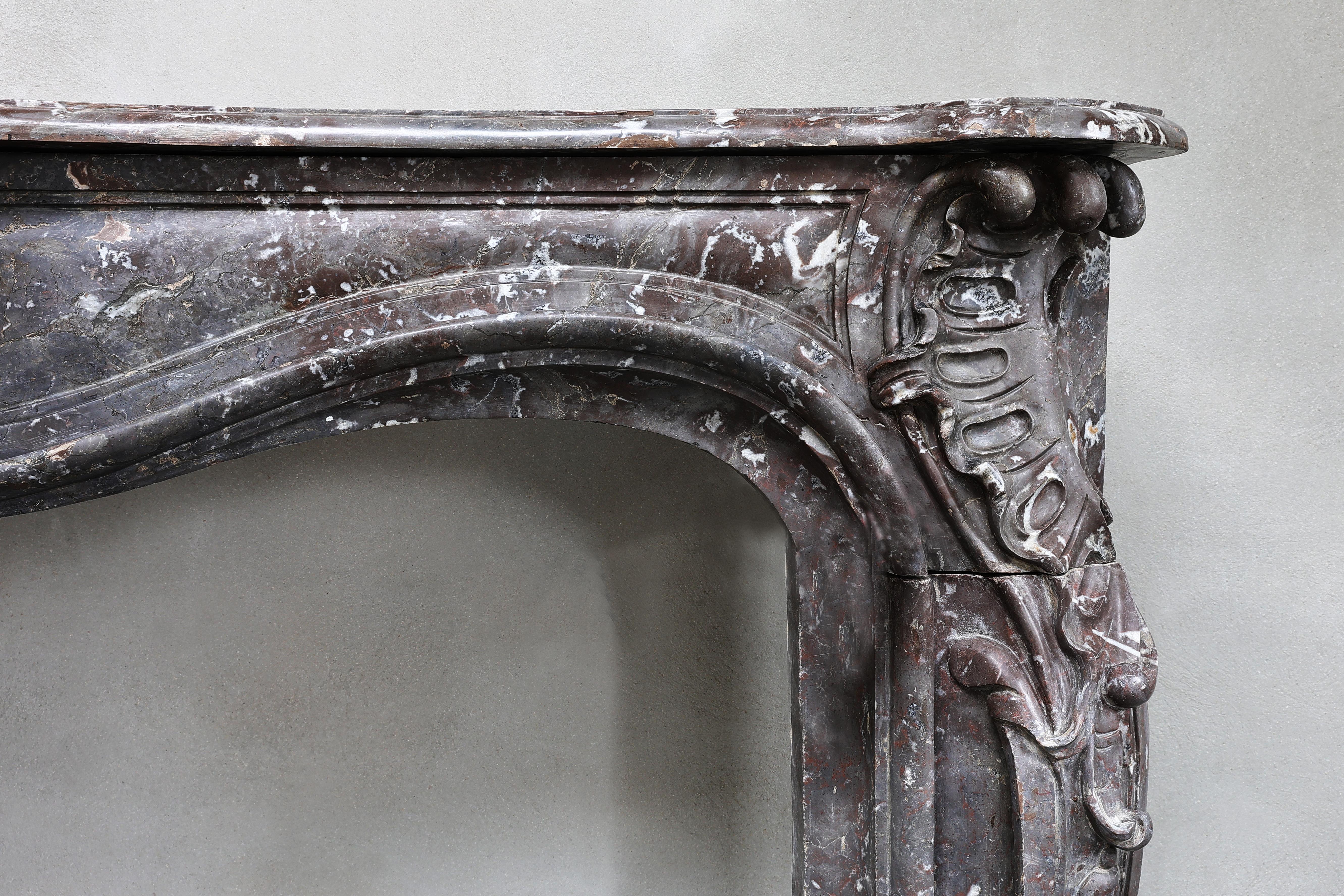 Louis XV Antique Marble Fireplace Surround  Rouge Royal Belge Marble  18th century For Sale