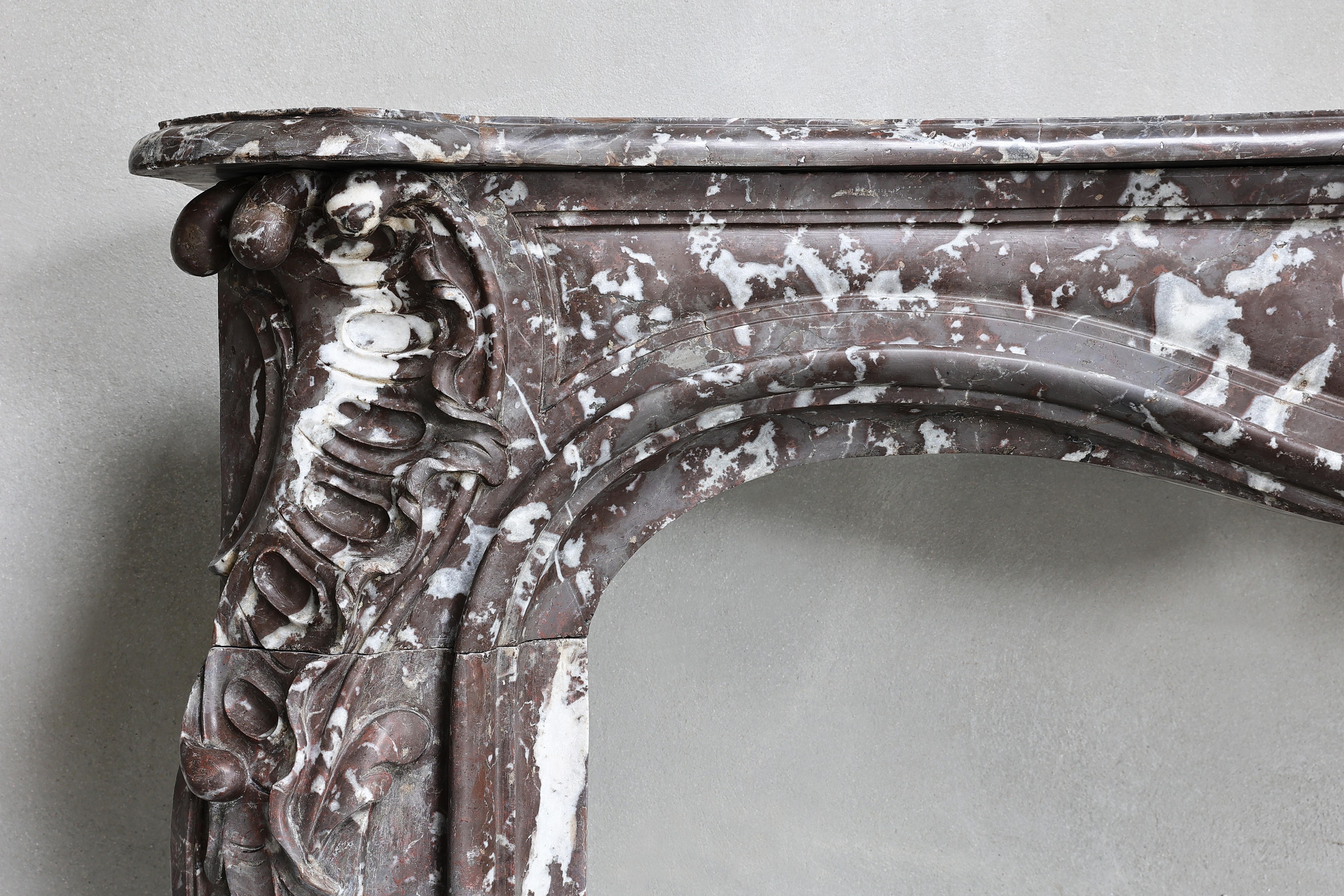 French Antique Marble Fireplace Surround  Rouge Royal Belge Marble  18th century For Sale
