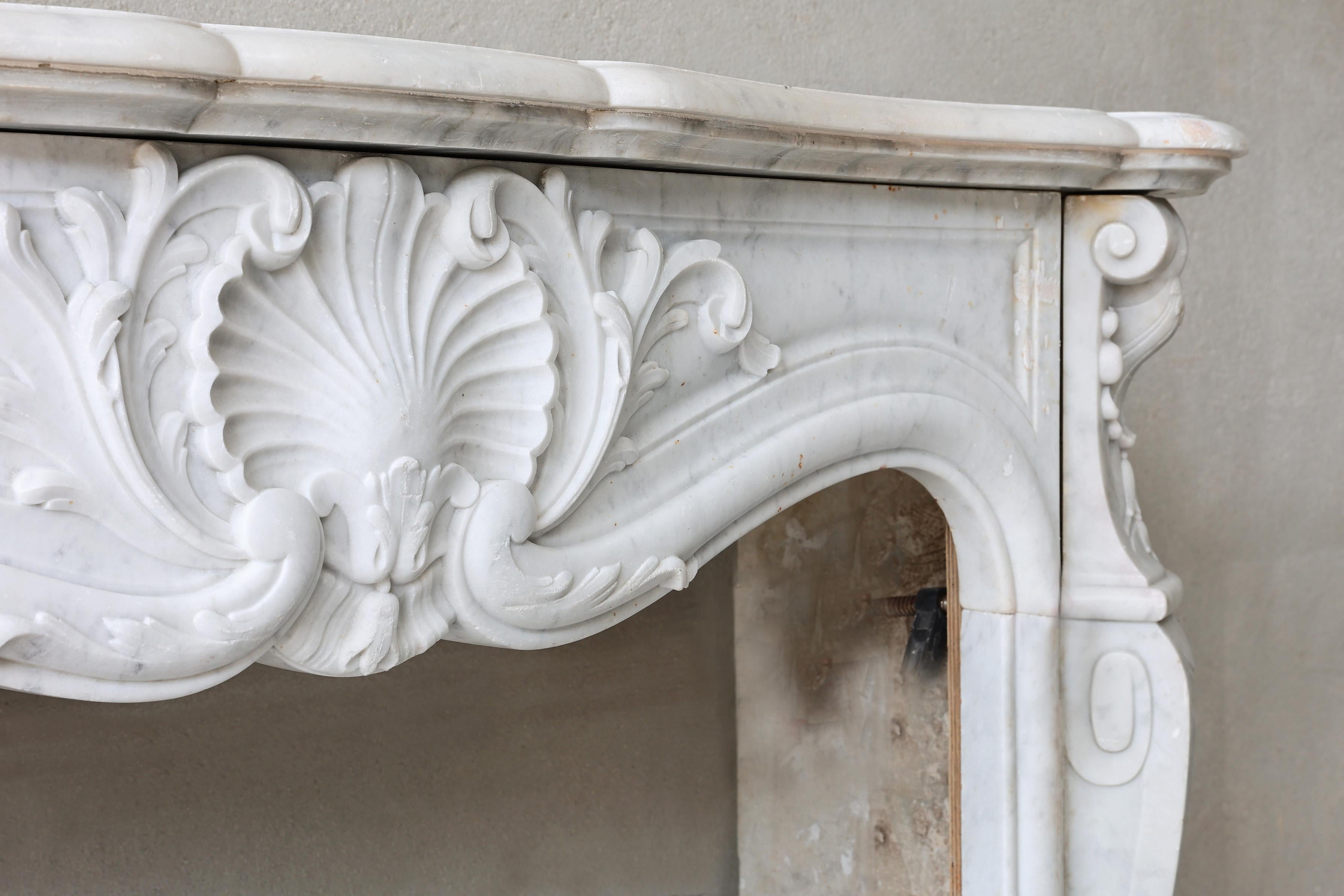 French Antique Marble Fireplace  Carrara Marble  19th Century For Sale