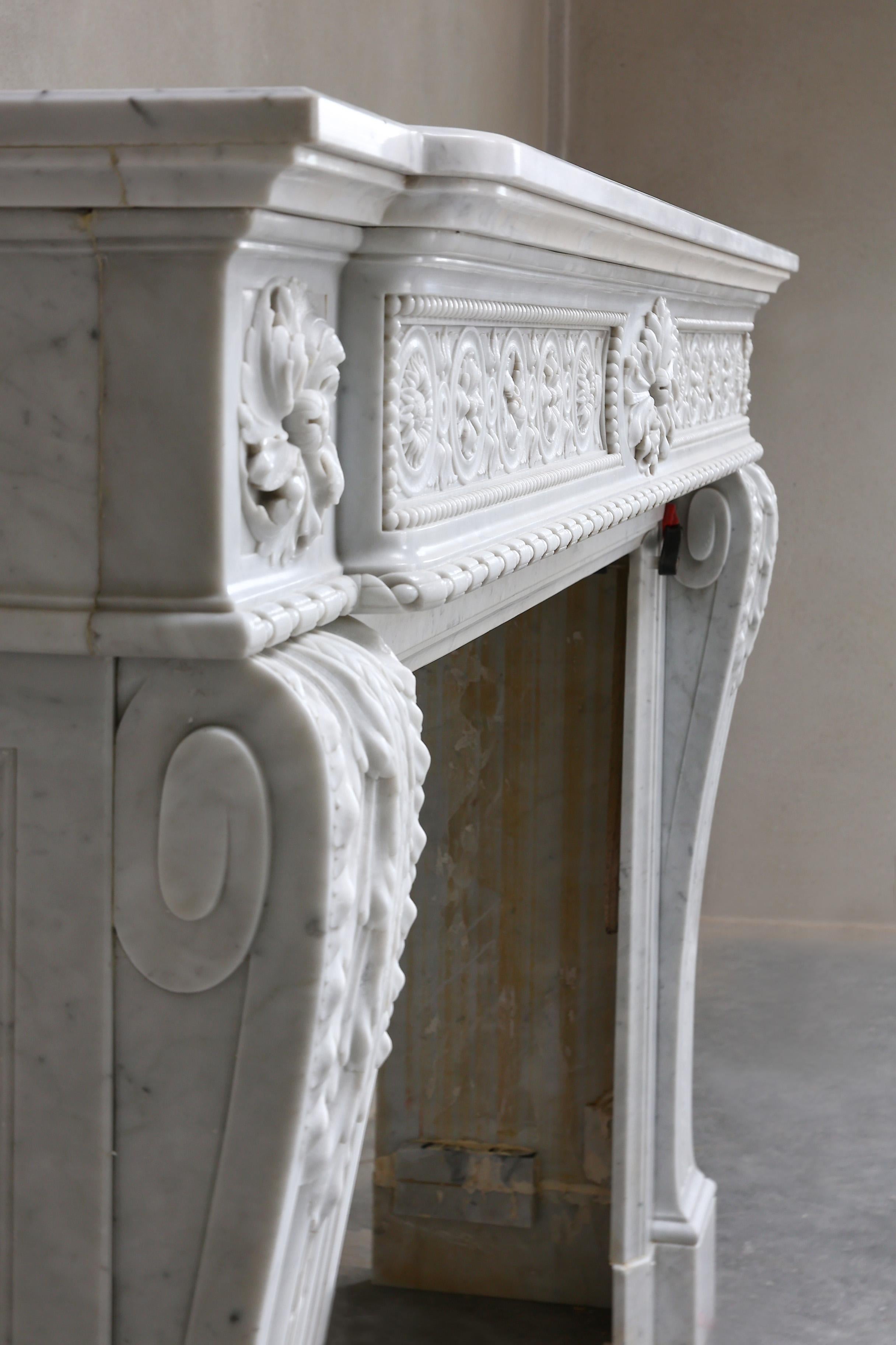 Antique Marble Fireplace Surround  Carrara Marble  Louis XVI  19th Century For Sale 6