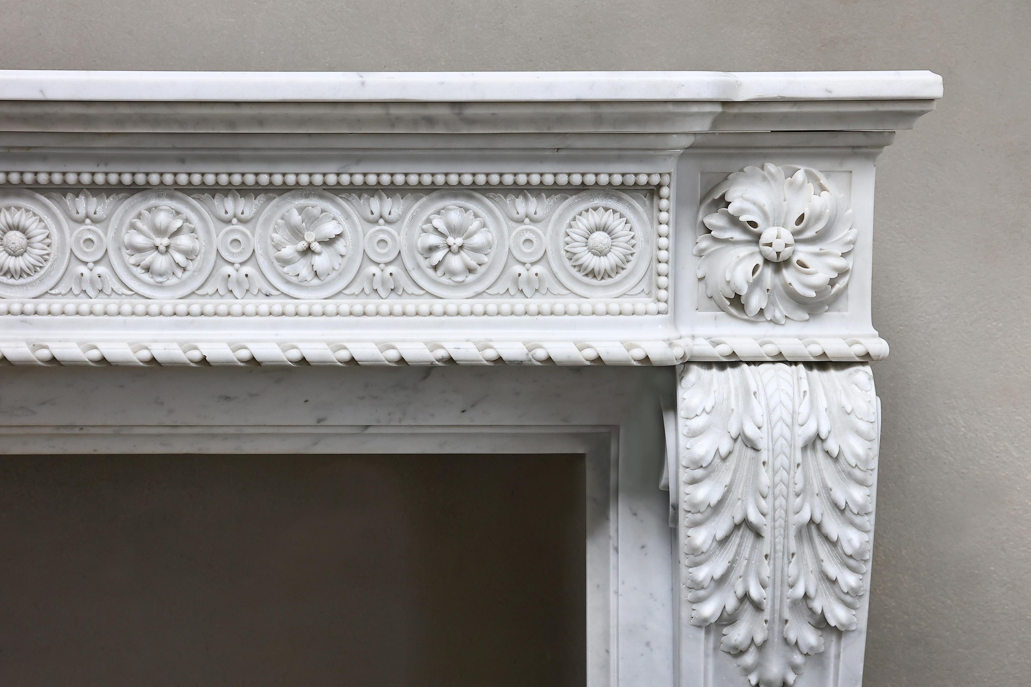 French Antique Marble Fireplace Surround  Carrara Marble  Louis XVI  19th Century For Sale