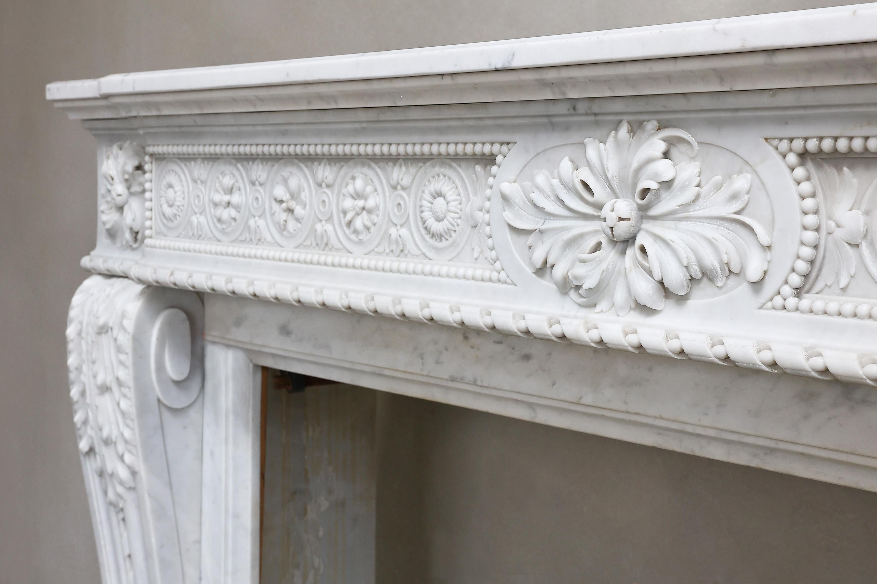 Antique Marble Fireplace Surround  Carrara Marble  Louis XVI  19th Century For Sale 2