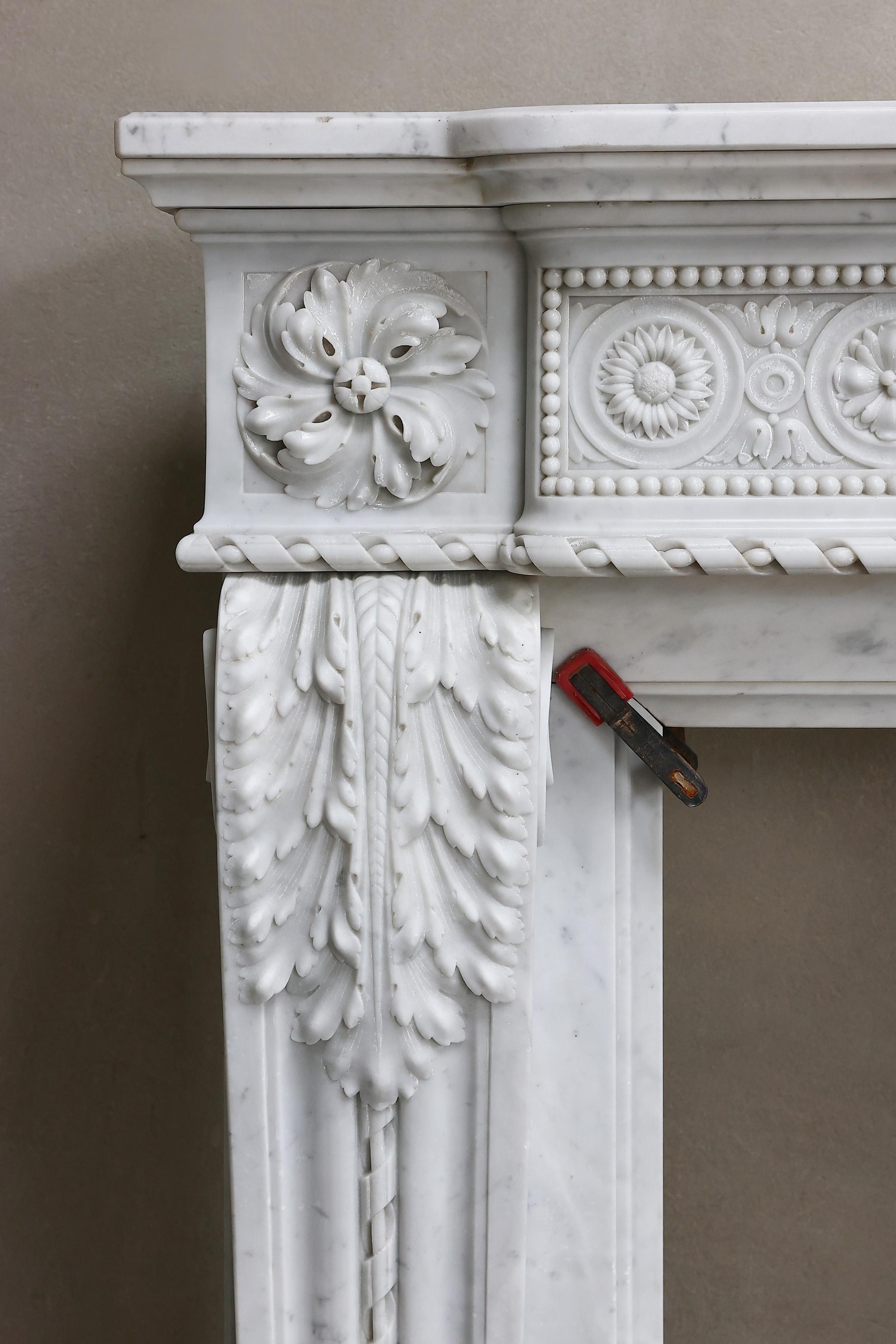 Antique Marble Fireplace Surround  Carrara Marble  Louis XVI  19th Century For Sale 3