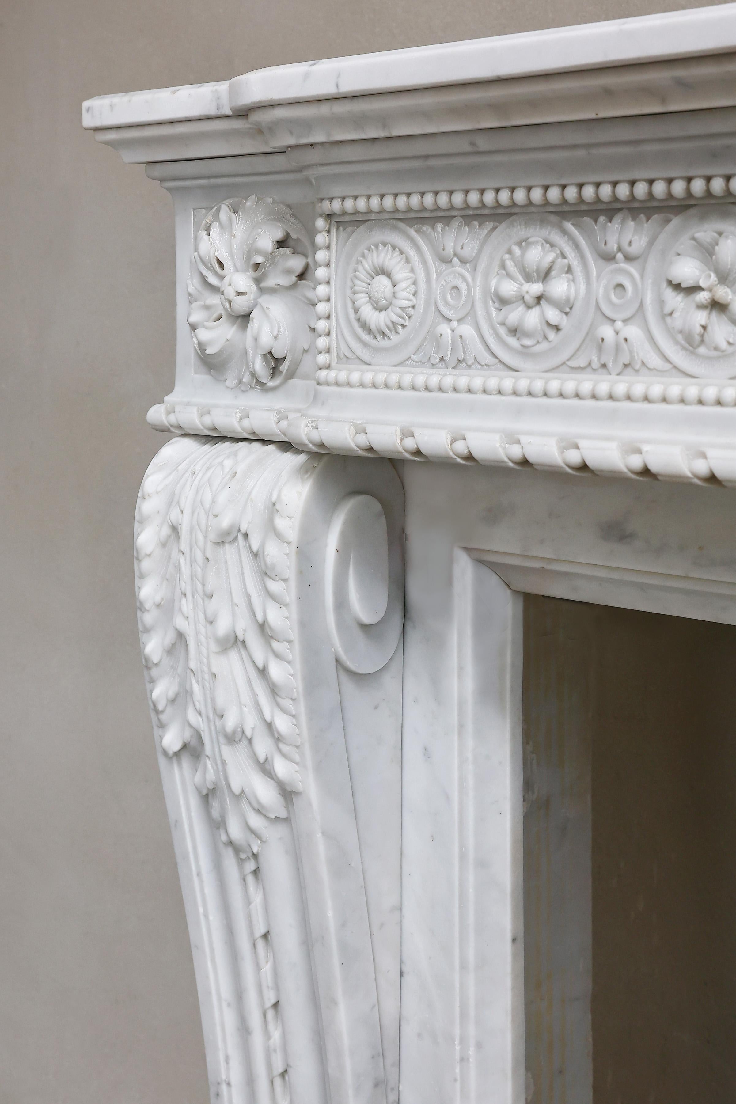 Antique Marble Fireplace Surround  Carrara Marble  Louis XVI  19th Century For Sale 4