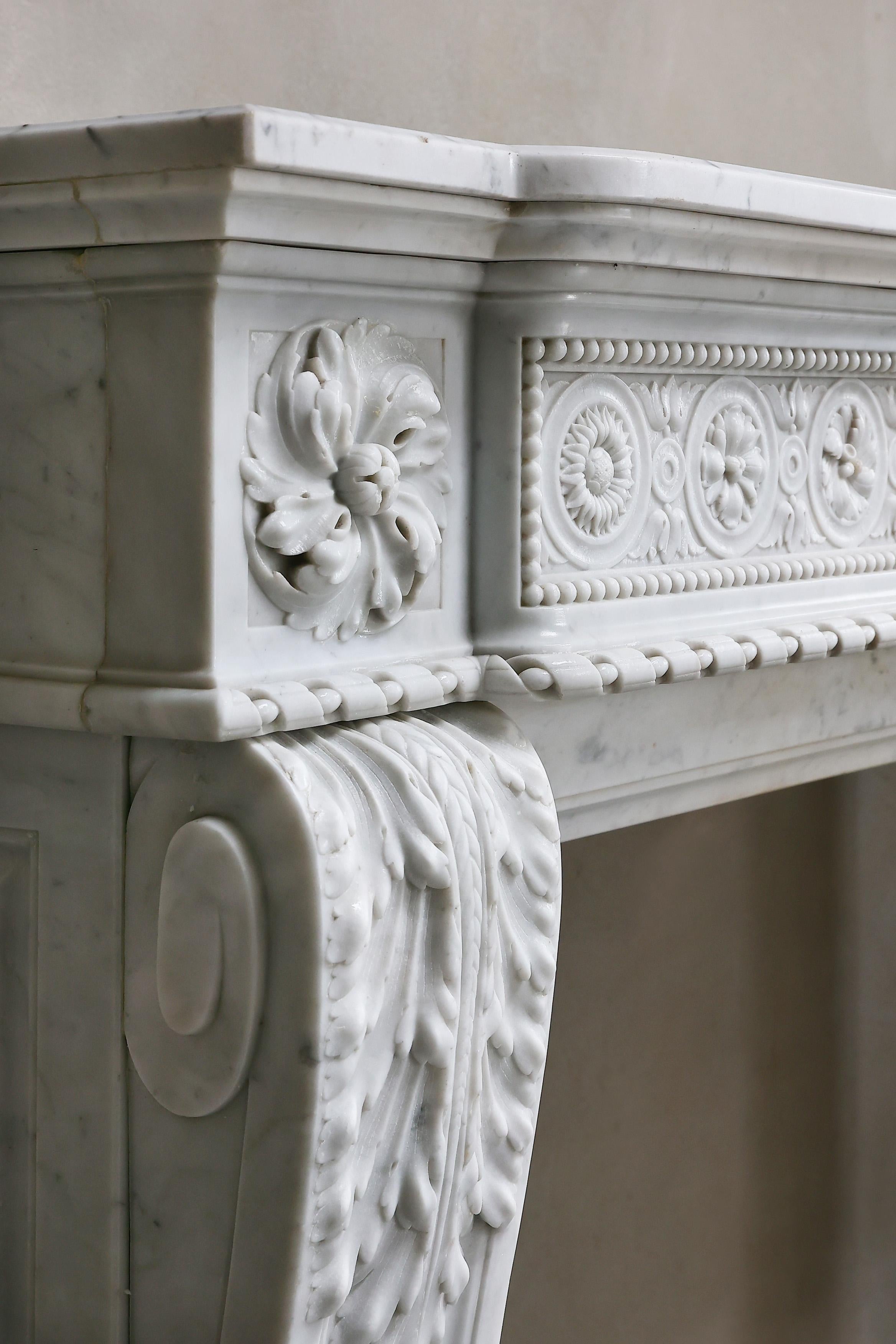 Antique Marble Fireplace Surround  Carrara Marble  Louis XVI  19th Century For Sale 5