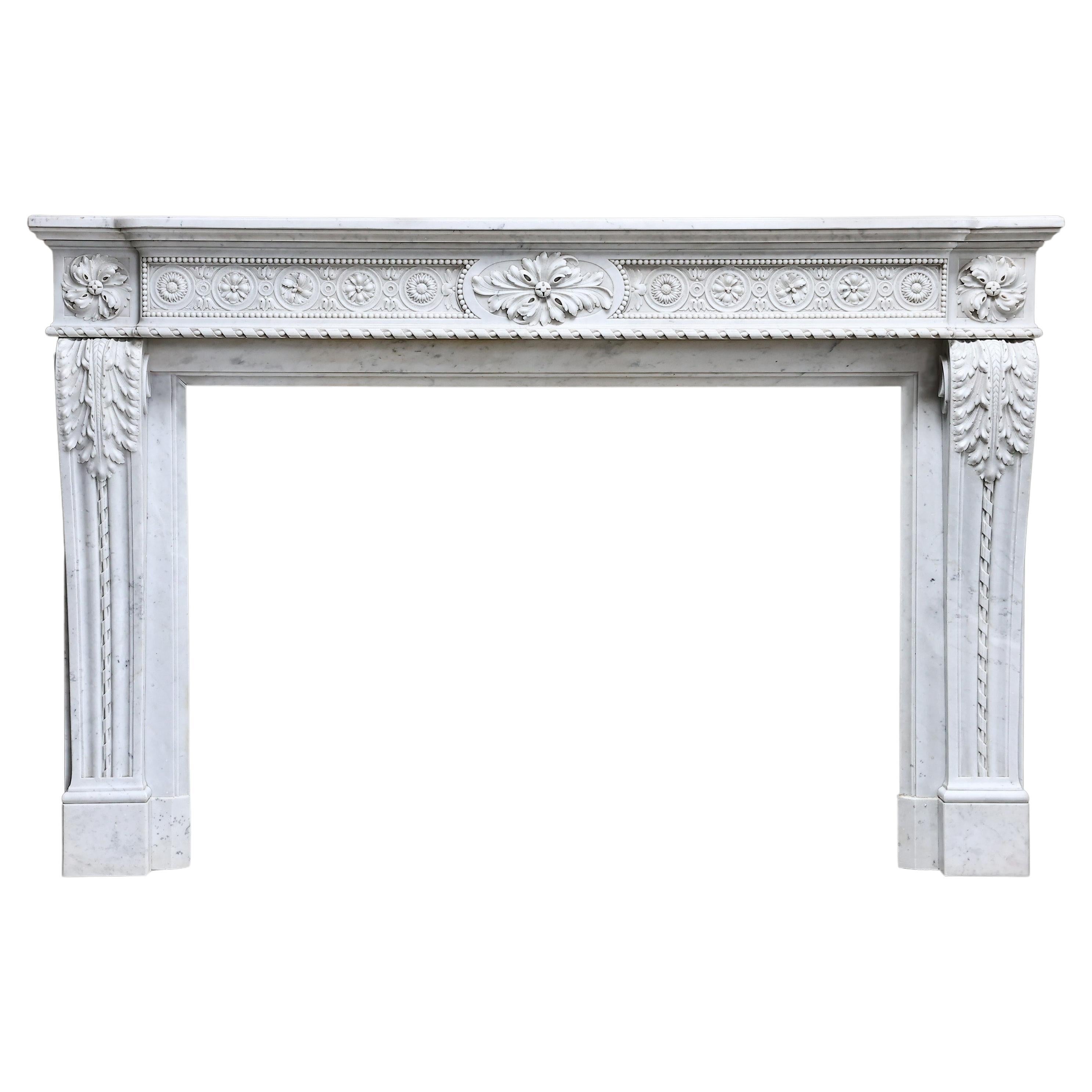 Antique Marble Fireplace Surround  Carrara Marble  Louis XVI  19th Century For Sale