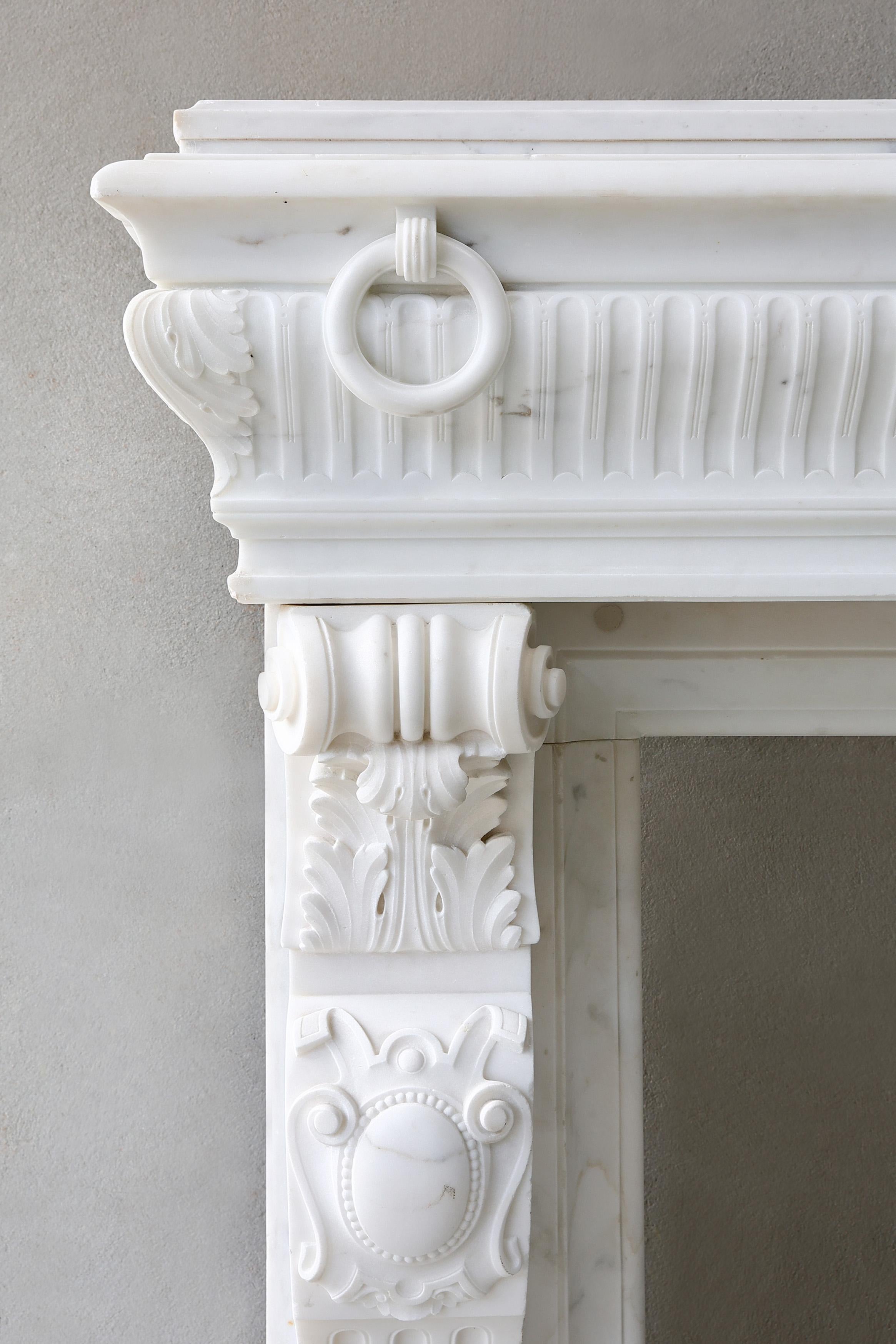 19th century Fireplace of Carrara marble - Louis XVI style For Sale 4