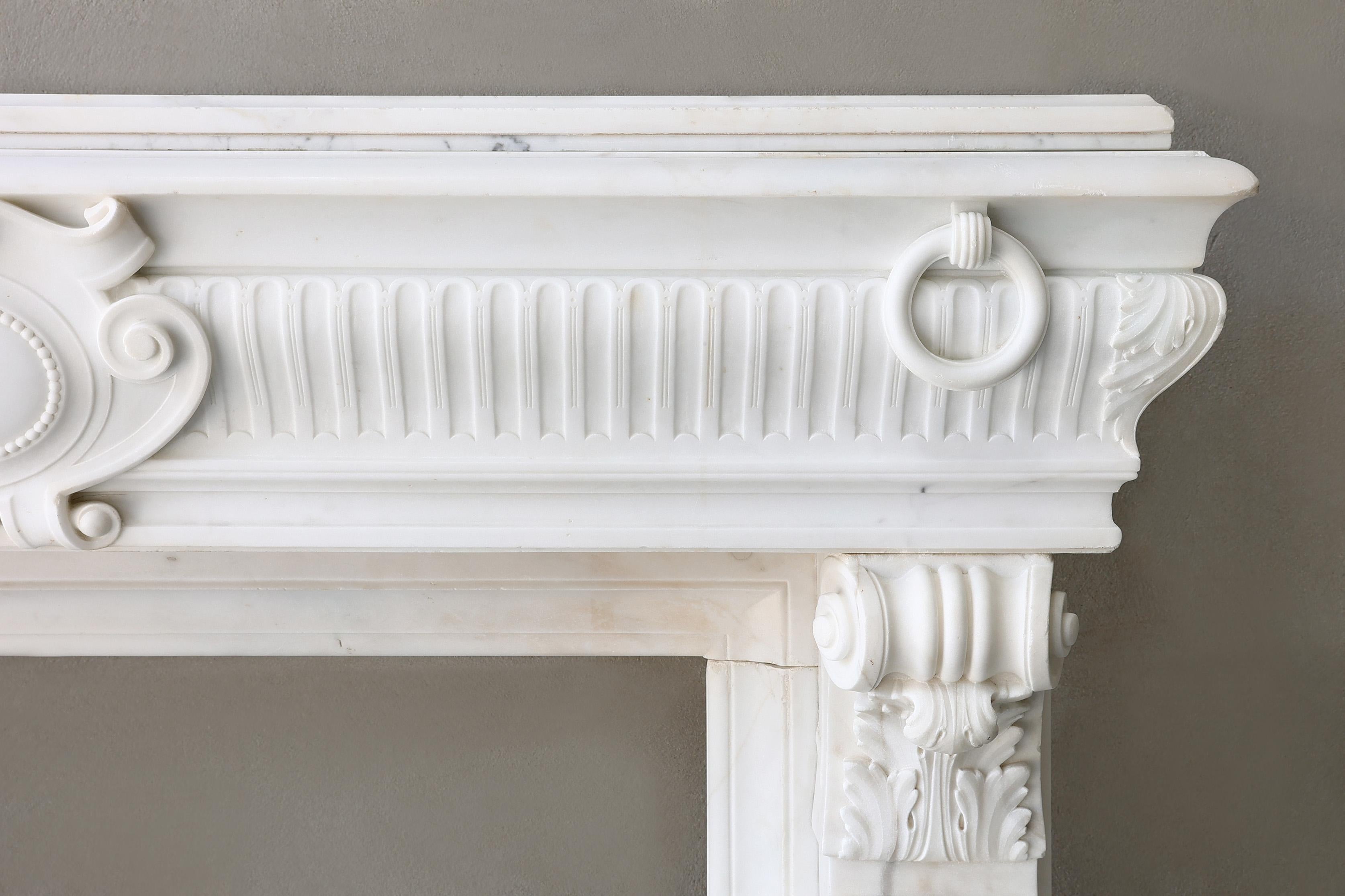French 19th century Fireplace of Carrara marble - Louis XVI style For Sale