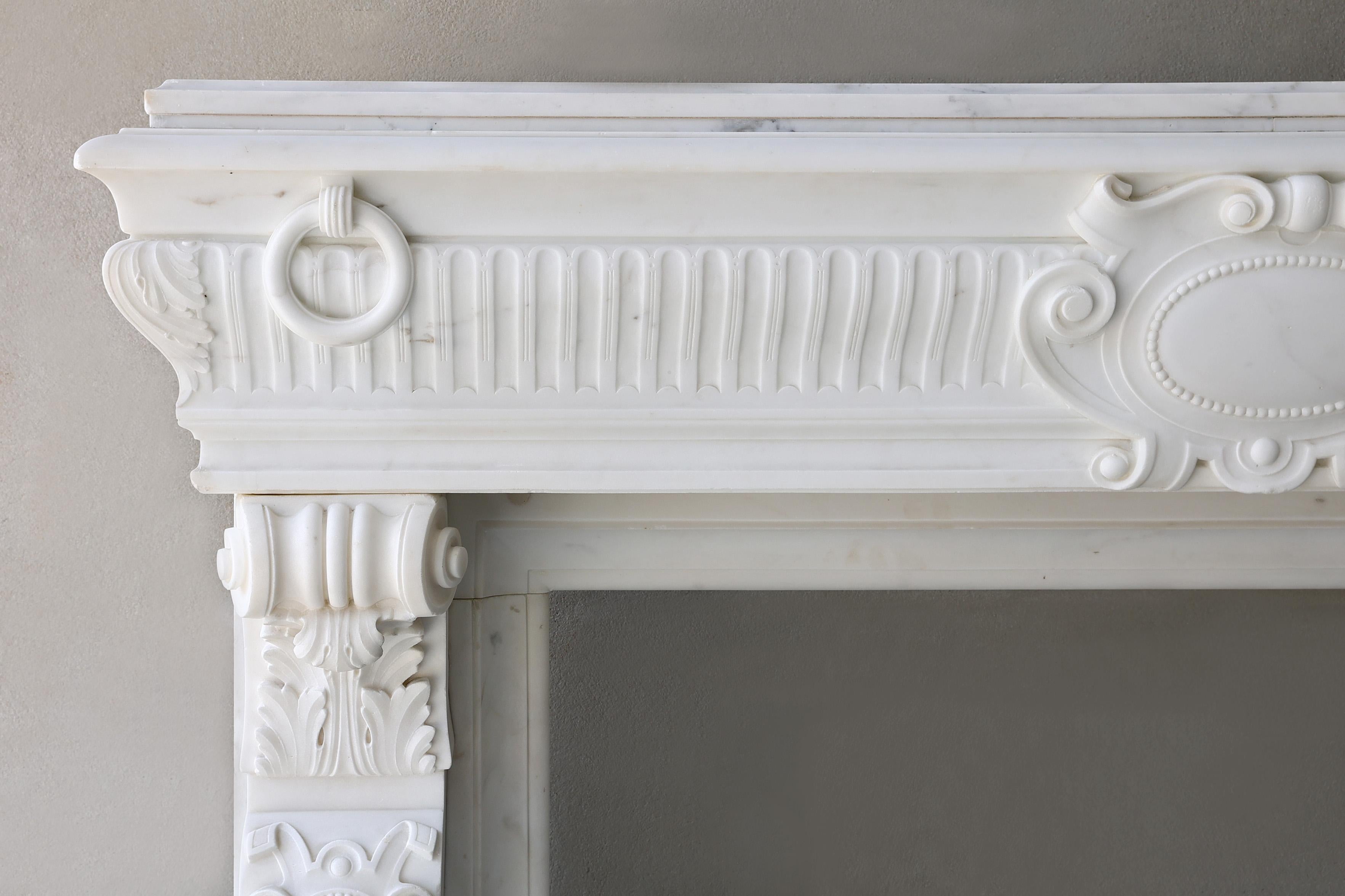 19th Century 19th century Fireplace of Carrara marble - Louis XVI style For Sale