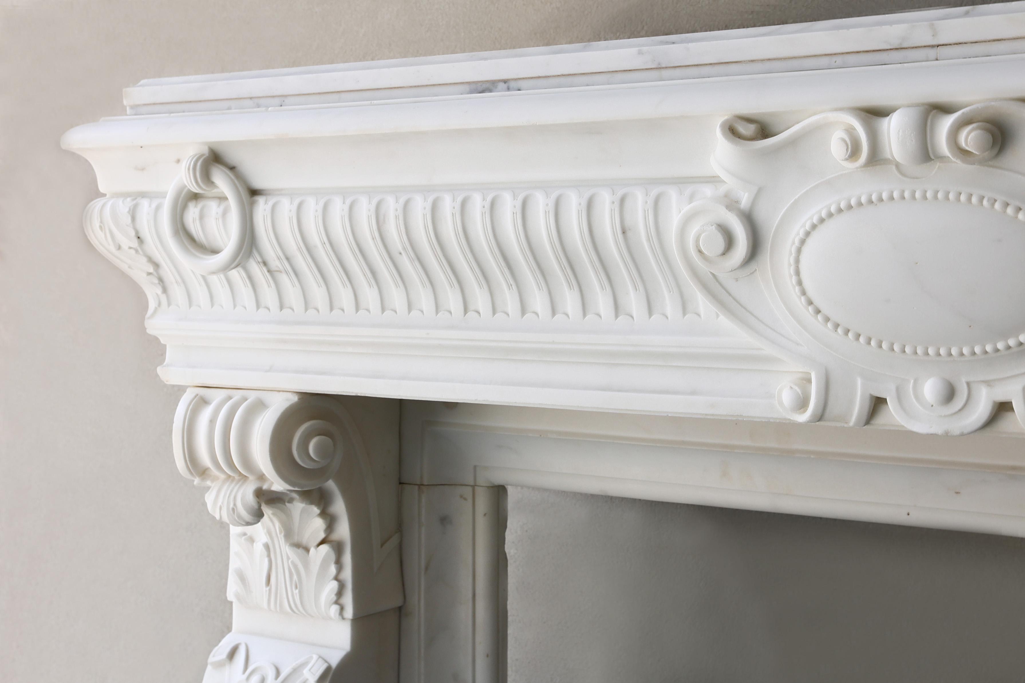 Marble 19th century Fireplace of Carrara marble - Louis XVI style For Sale