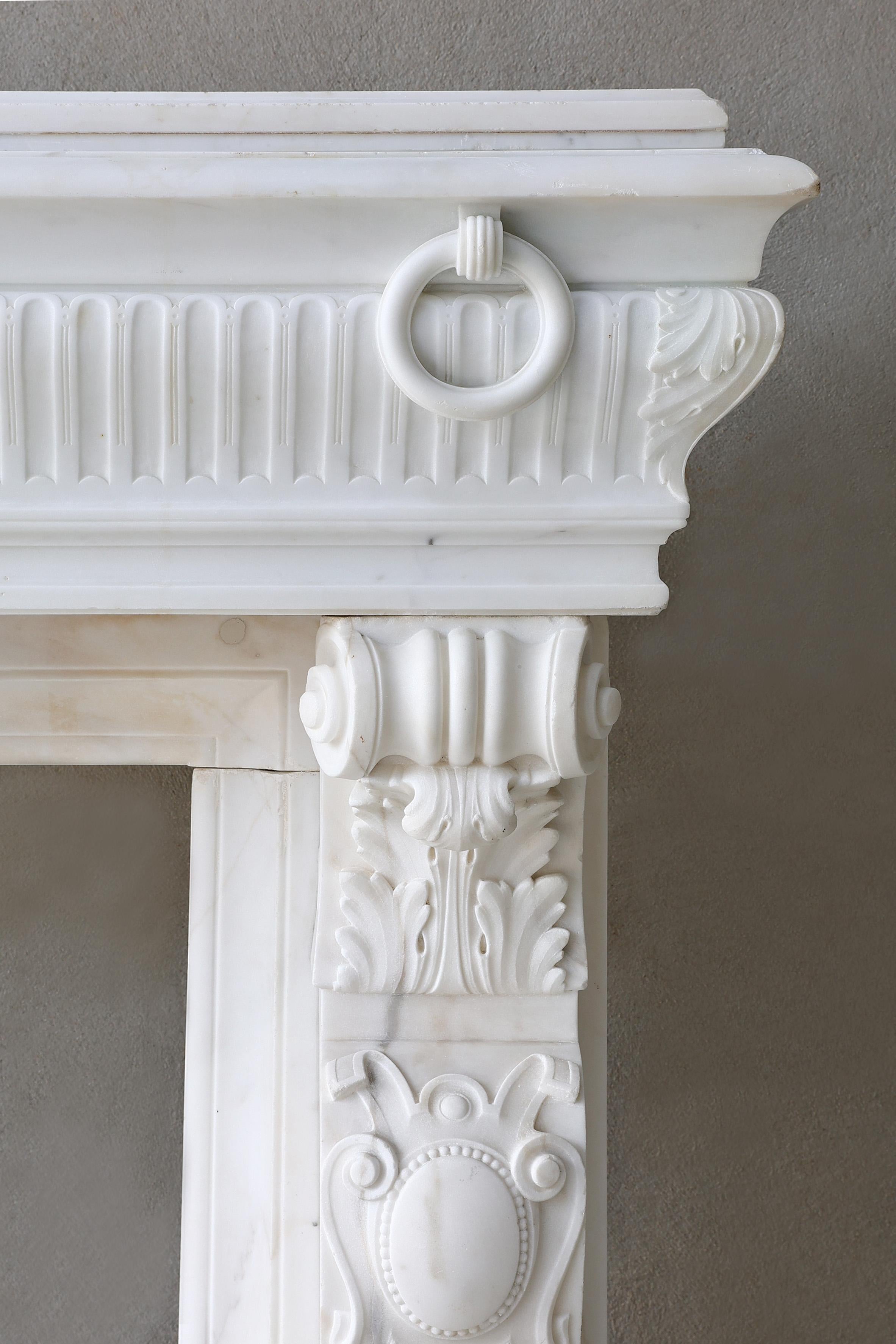 19th century Fireplace of Carrara marble - Louis XVI style For Sale 1