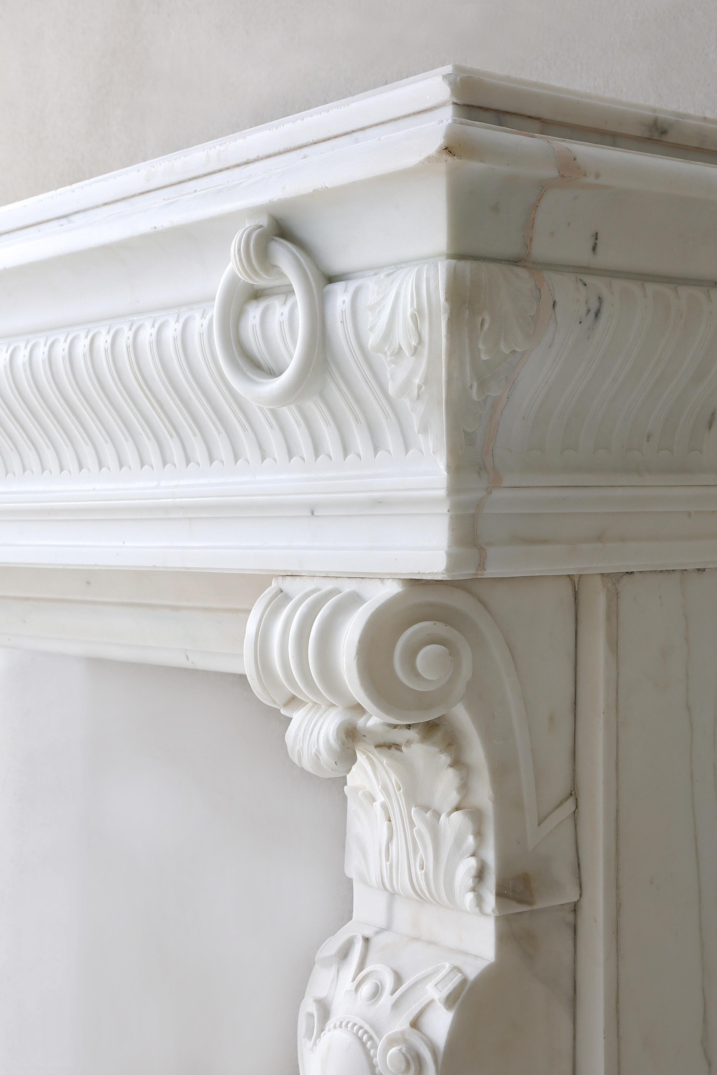 19th century Fireplace of Carrara marble - Louis XVI style For Sale 2
