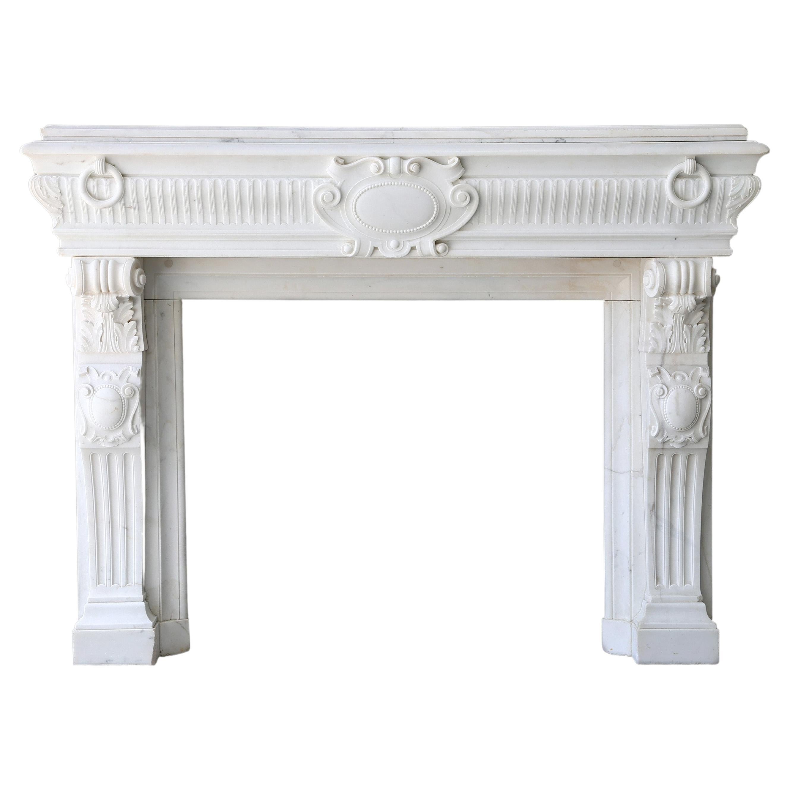 19th century Fireplace of Carrara marble - Louis XVI style For Sale