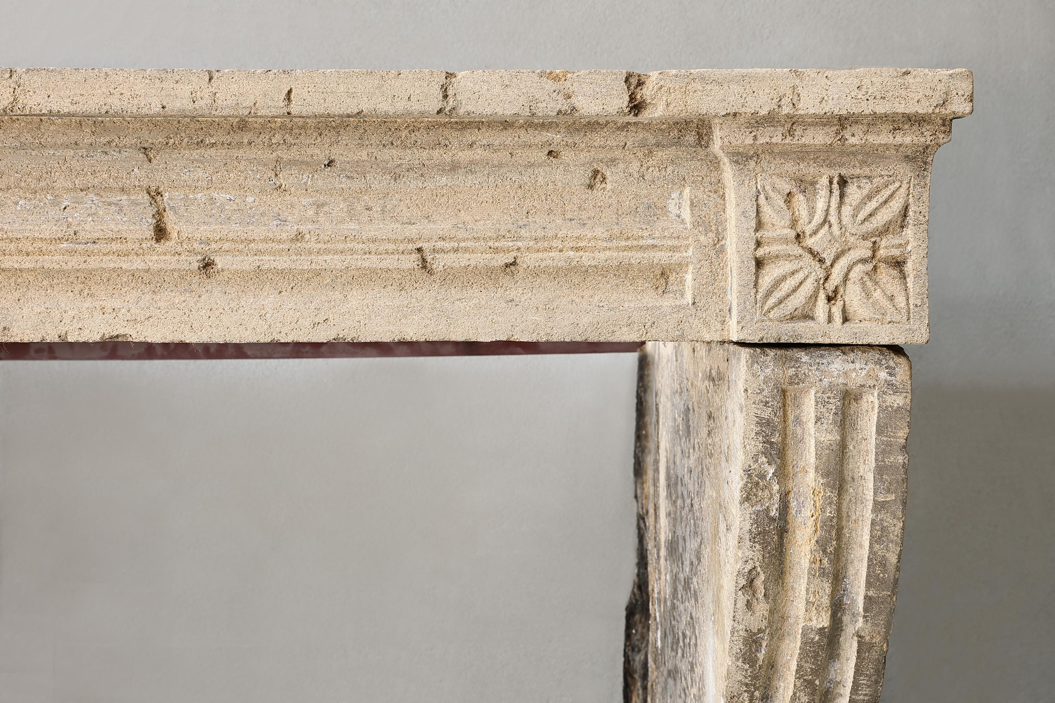 Other 19th Century Fireplace of french limestone in Campagnarde style For Sale