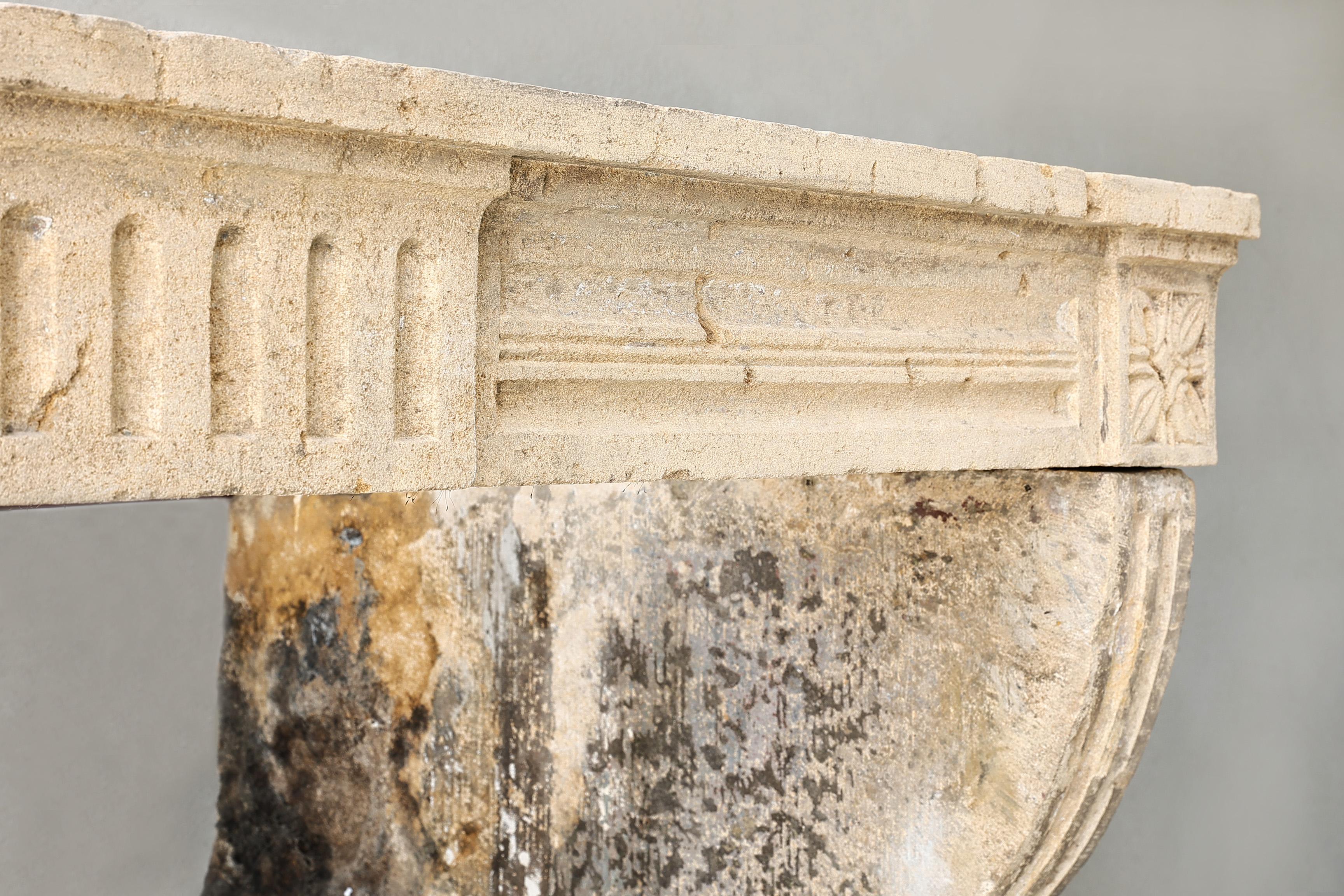 French 19th Century Fireplace of french limestone in Campagnarde style For Sale