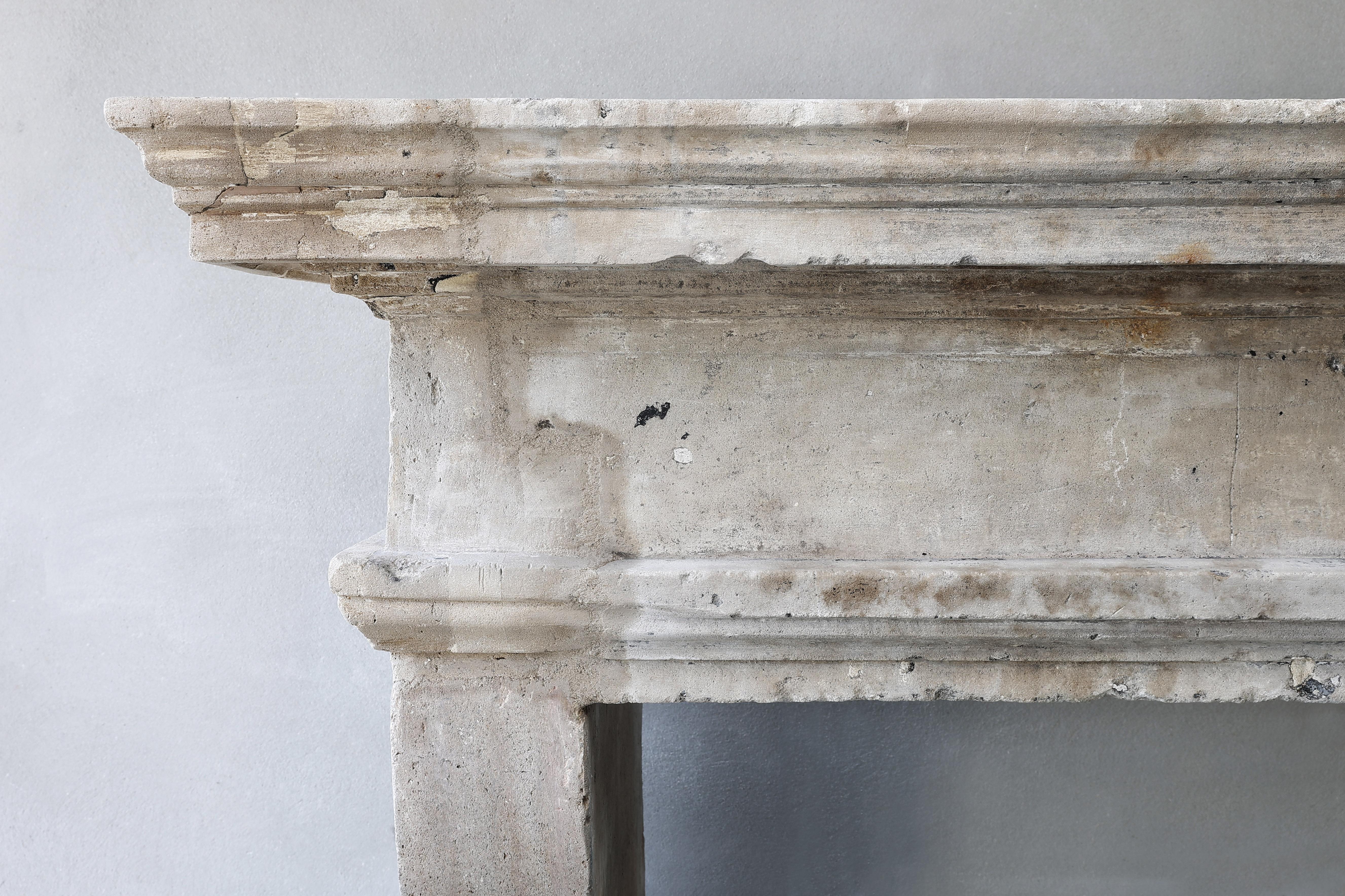 19th Century Fireplace of French Limestone in Campagnarde Style 1