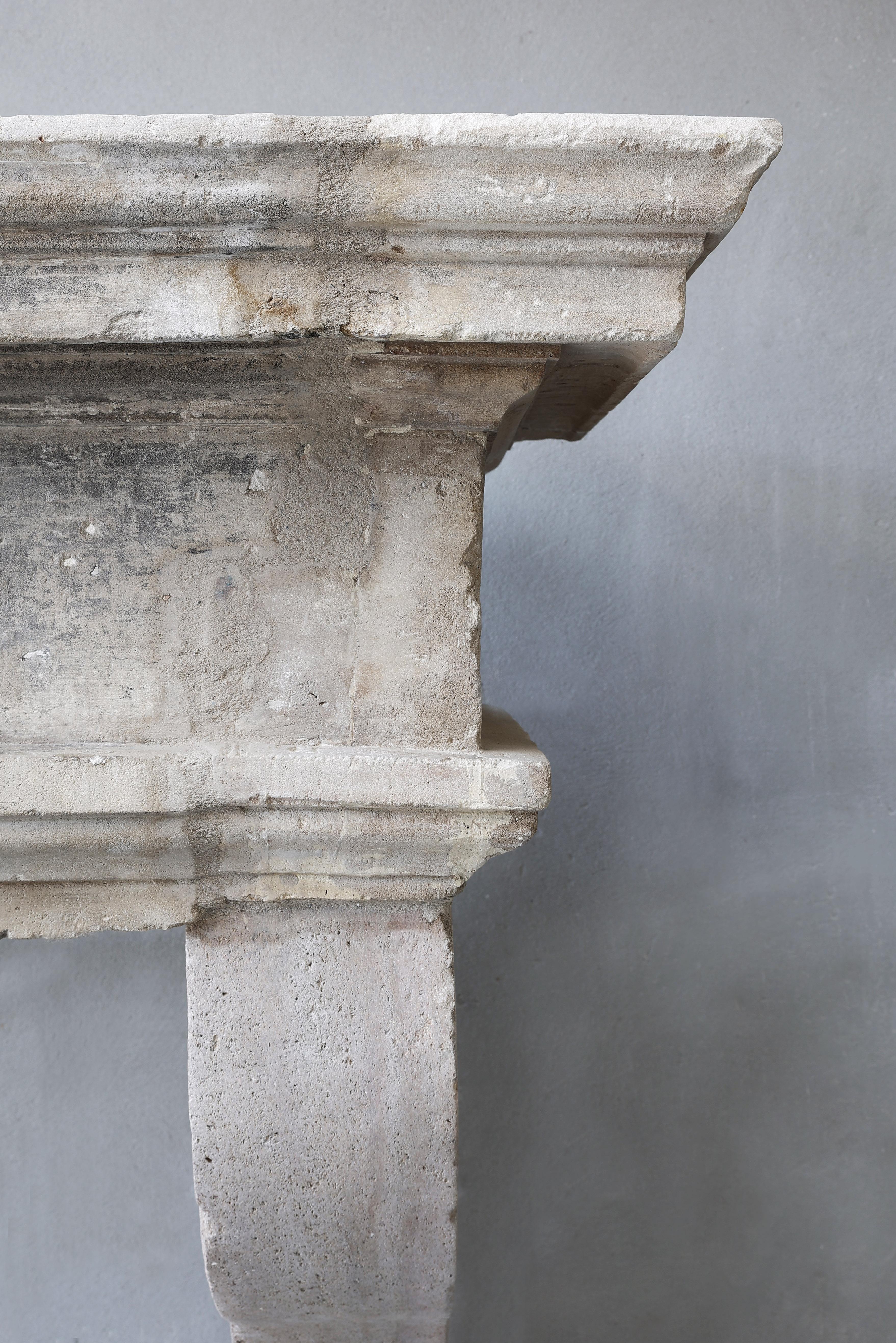 19th Century Fireplace of French Limestone in Campagnarde Style 2